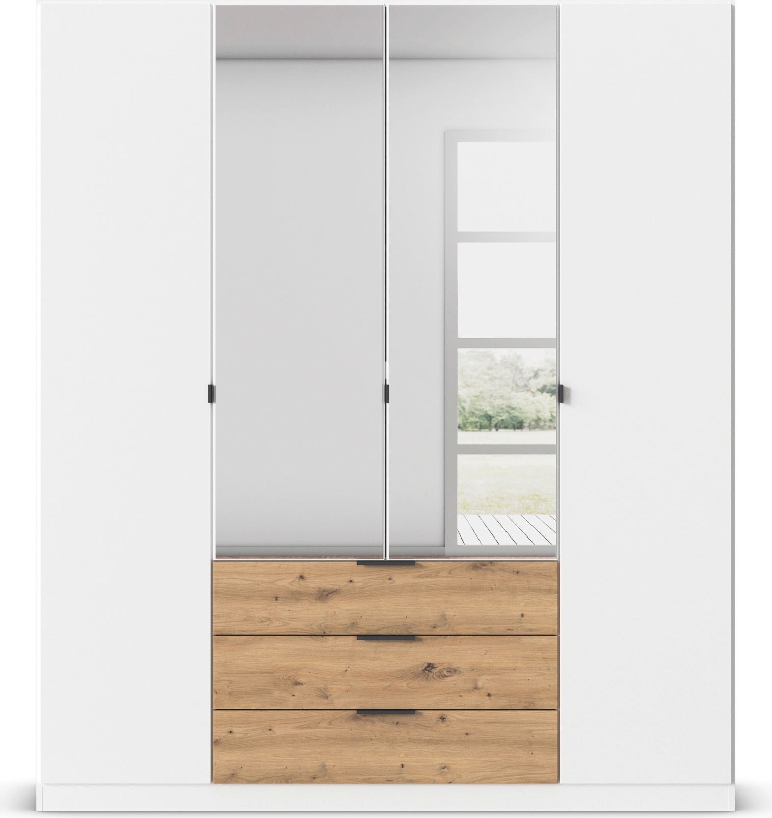 rauch Drehtürenschrank »Kleiderschrank Schrank Garderobe Schlafzimmerschrank DAVOA«, mit farblich abgesetzten Schubkästen in Eiche Artisan MADE IN GERMANY