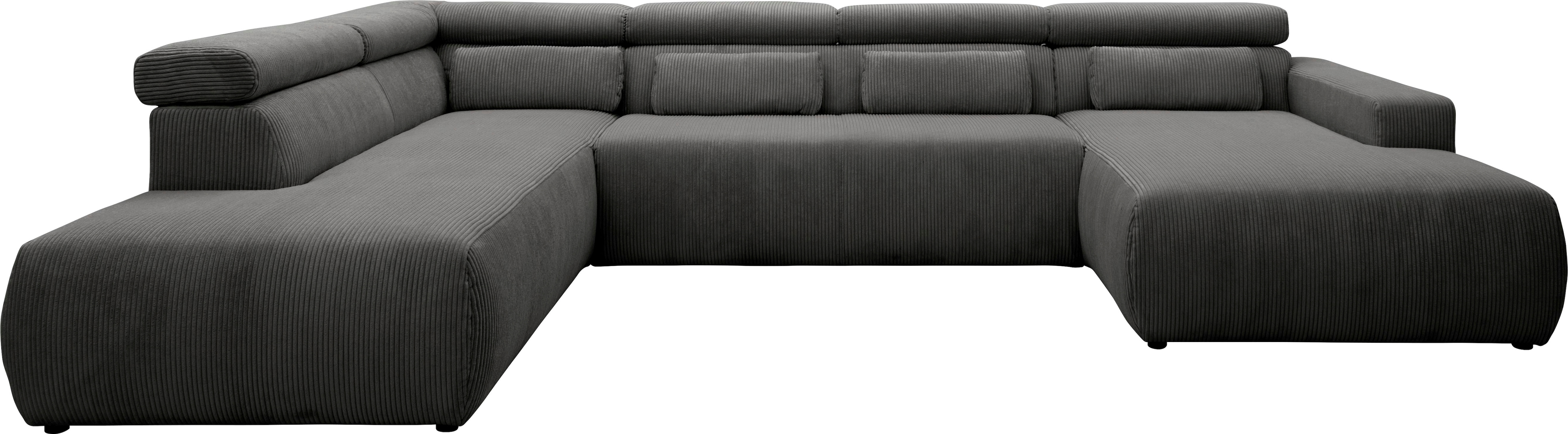 DOMO collection Wohnlandschaft "BRANDON belastbar bis 140 kg/Sitz, 359x228 cm, U-Form" ohne Sitztiefenverstellung, Cord, grau