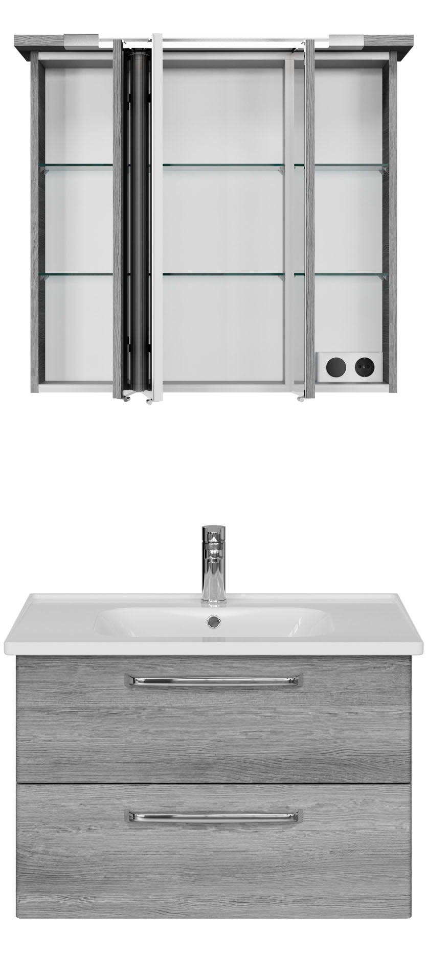 Saphir Badmöbel-Set »Trentino 2-teilig Keramik-Waschtisch, Spiegelschrank mit LED-Profil«, (3 St.), Badmöbel-Set 79cm breit, inkl. Türdämpfer, 3 Türen, 2 Auszügen