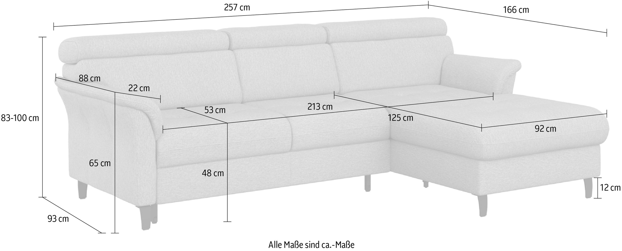 sit&more Ecksofa »Marano L-Form«, inklusive Kopfteilverstellung, wahlweise mit Bettfunktion, Bettkasten
