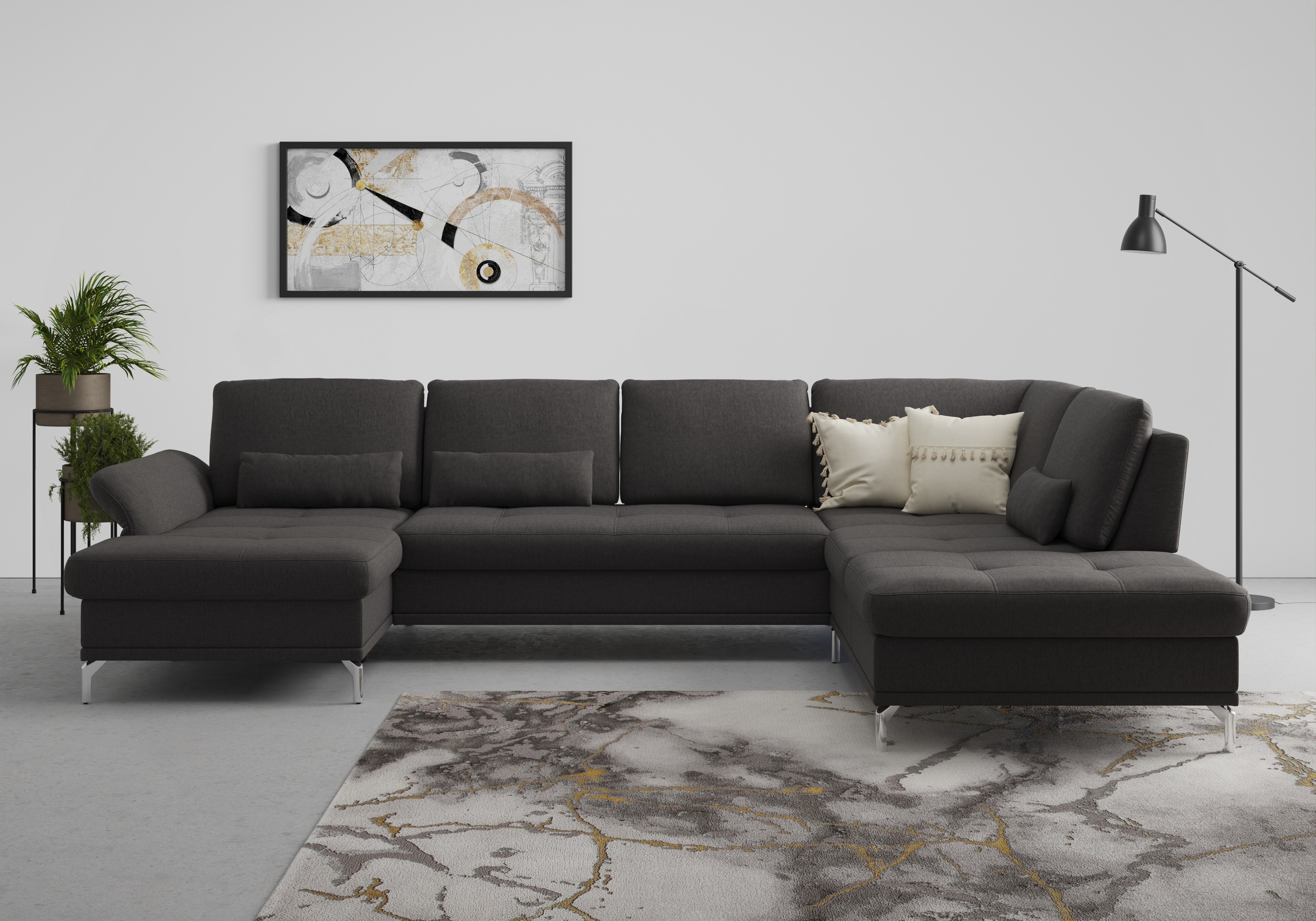 Wohnlandschaft HOME AFFAIRE "Palm Beach U-Form", grau (fango), B:347cm H:89cm T:224cm, 100%Polyester, Sofas, Wohnlandschaft, Federkern, mit Sitztiefenverstellung, wahlweise mit Bettfunktion 8