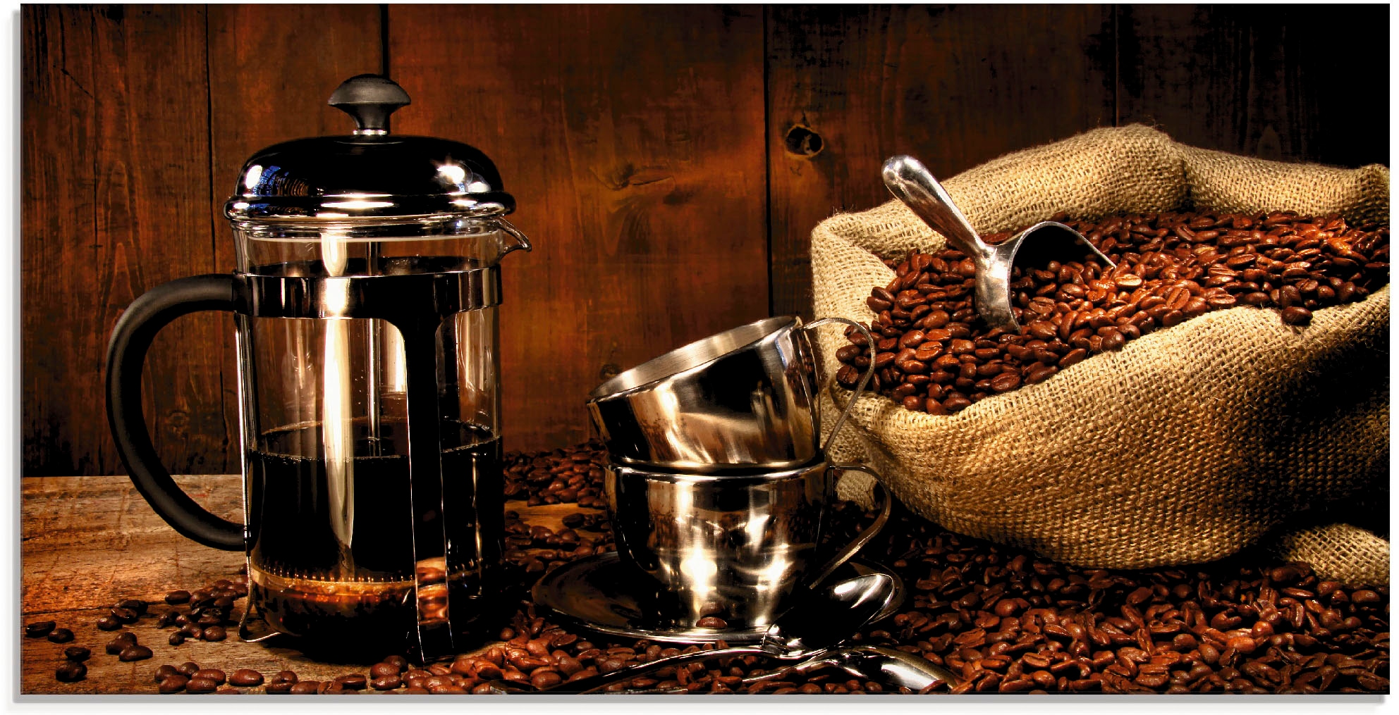 Artland Glasbild »Sack Kaffeebohnen mit Presse«, Getränke, (1 St.), in verschiedenen Größen