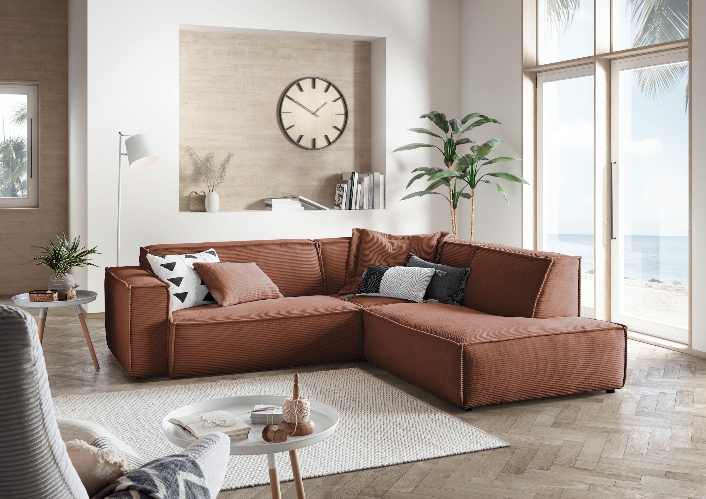 3C Candy Ecksofa »Matteo in elegant, kubischer Formensprache, bequem, L-Form«, mit auffälliger Kedernaht, Cord-Bezug, Lounge-Charakter