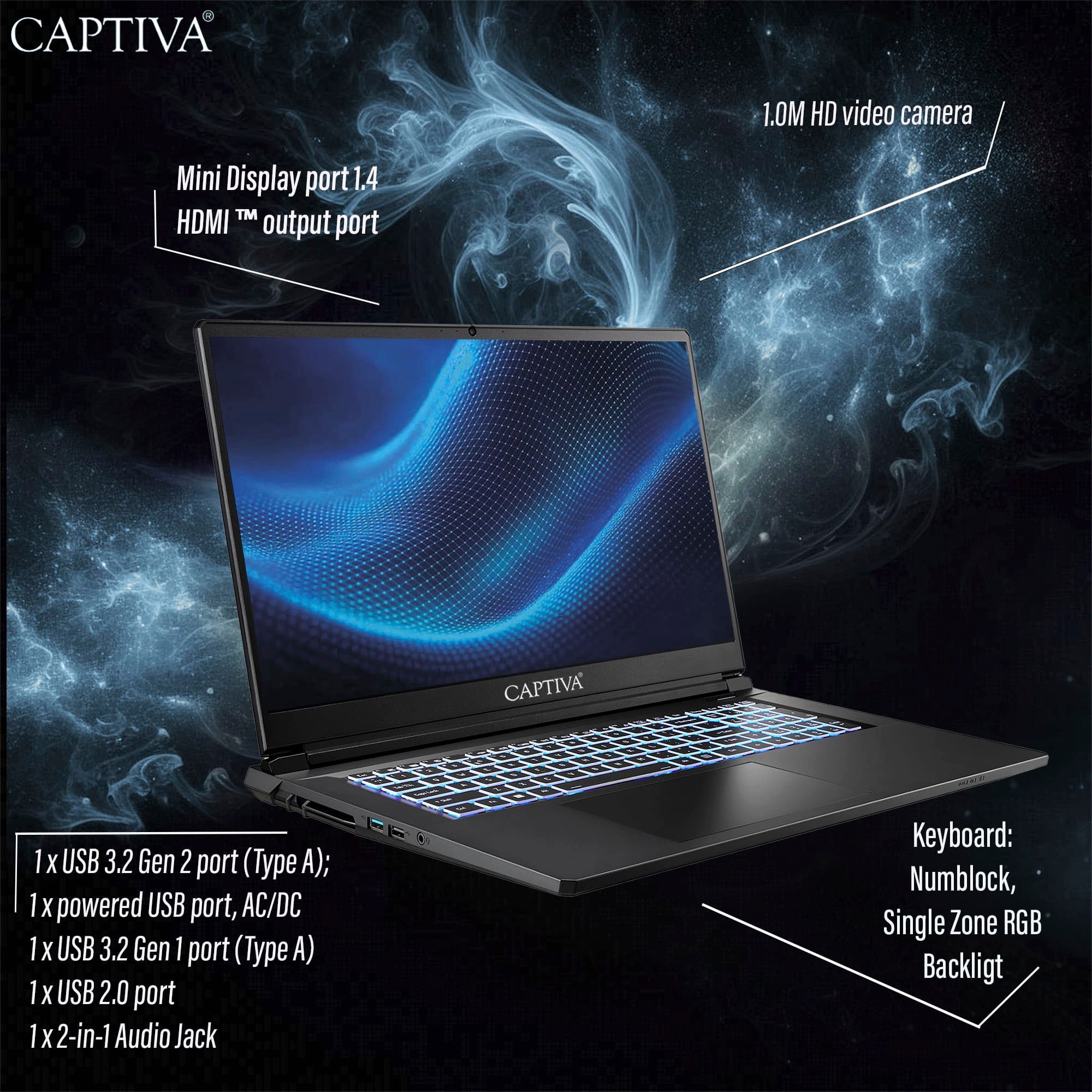 CAPTIVA Gaming-Notebook »Entry Gaming I10-1090GE« 43,9 cm / 17,3 ″ Intel Core i7 GeForce RTX 5060 500 GB SSD