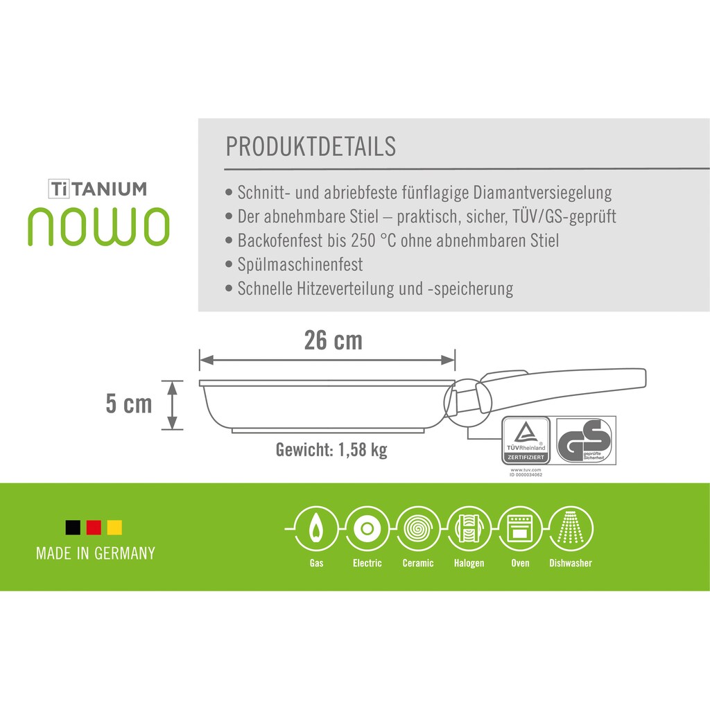 WOLL MADE IN GERMANY Bratpfanne »Nowo Titanium«, Aluminiumguss, (1 tlg.), nicht induktionsgeeignet, Made in Germany