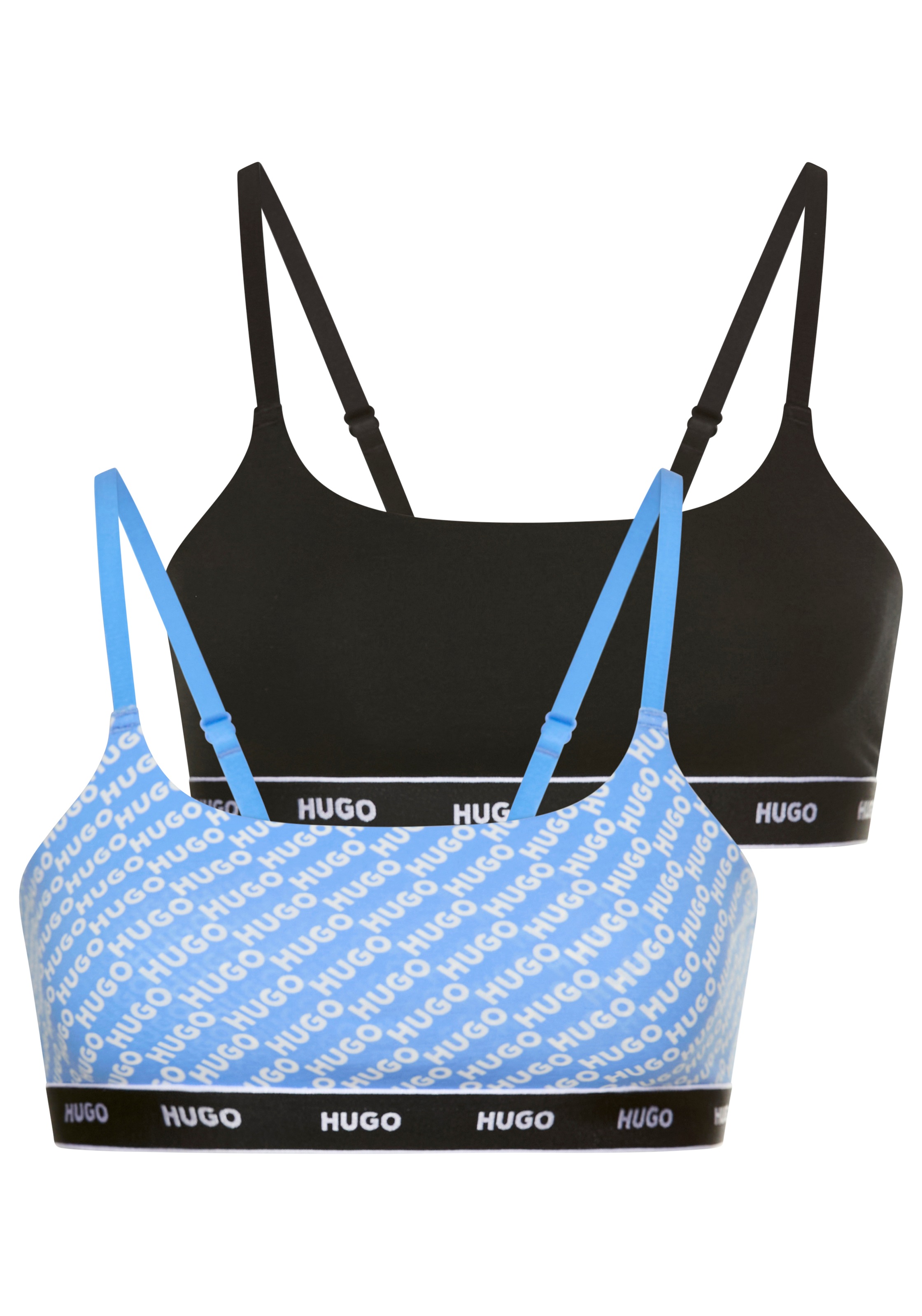 HUGO UNDERWEAR Damen Bralette "TWIN BRALETTE DESIGN", Gr. XXL, blau, Jersey, Obermaterial: 95% Baumwolle, 5% Elasthan, BHs, ohne Verschluss, ohne
