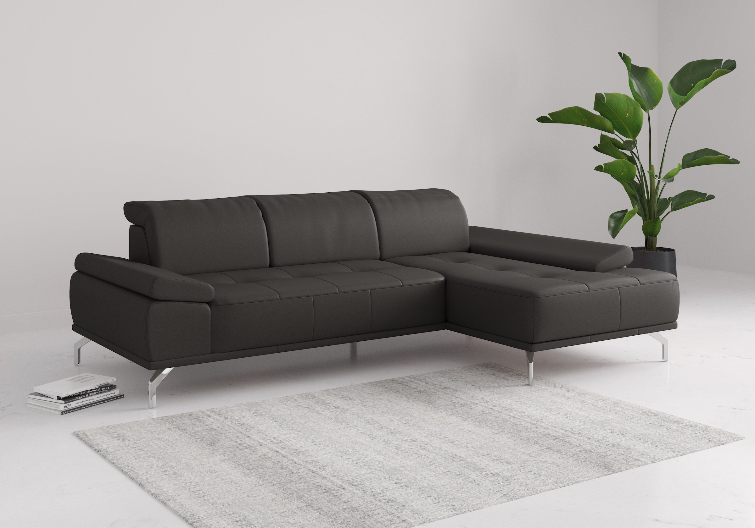 OTTO home Ecksofa "Caluna, L-Form, B:280cm, Federkern, in Stoff und Leder" Inkl.Sitztiefenverstellung, wahlweise mit Kopf- und Armteilverstellung