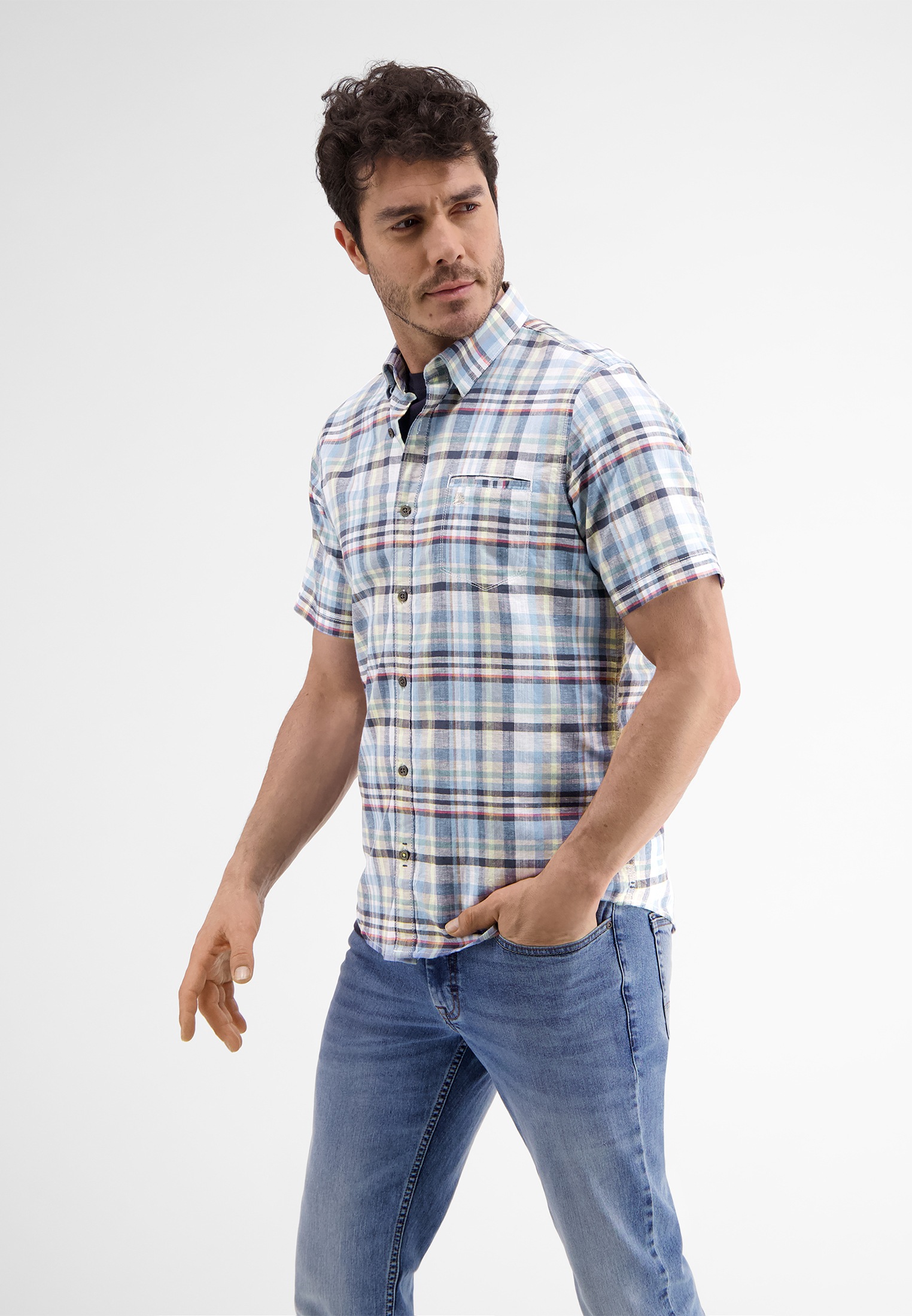 Thumbnail - LERROS Kurzarmhemd "Kariertes Halbarmhemd, Baumwoll-Leinen-Mix"