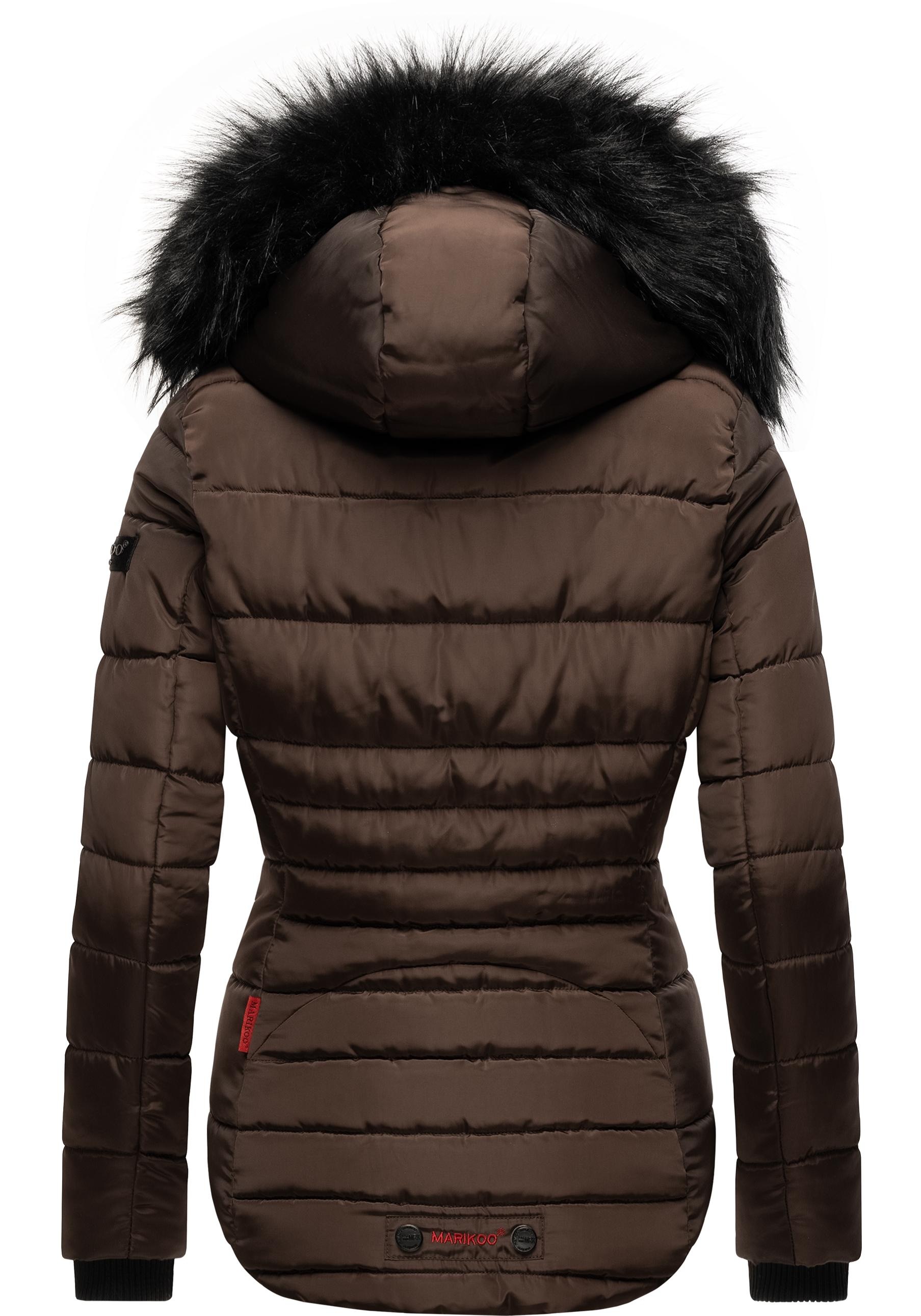 Marikoo Steppjacke »Lotusblüte«, mit Kapuze, hochwertige Winter Jacke mit edler Kunstpelz Kapuze