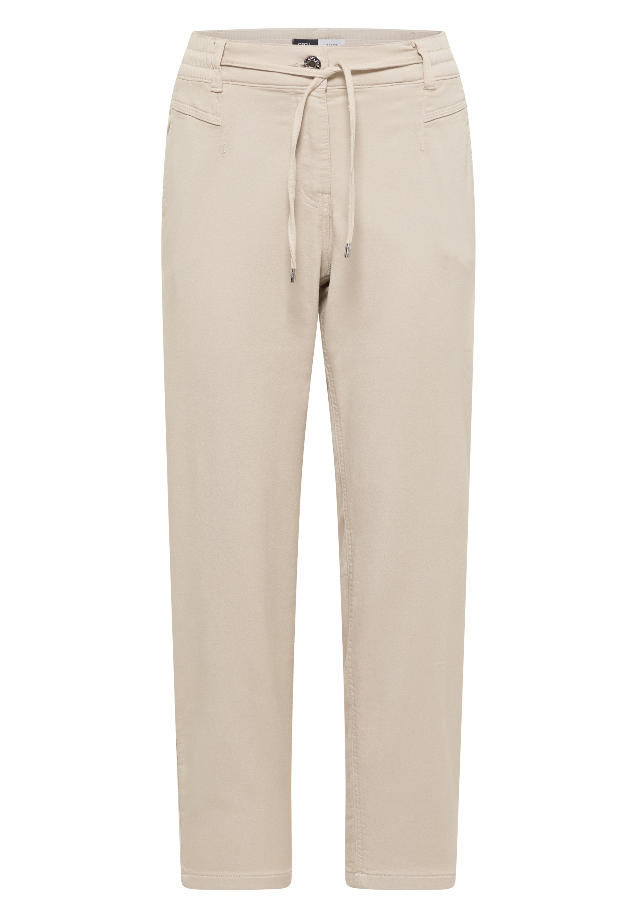 Jogger Pants CECIL, Damen, Gr. S, Länge 28, grain beige, Web, 76% Baumwolle, 23% Polyester, 1% Elasthan, unifarben, loose fit knöchelfrei, Hosen, Middle Waist 6
