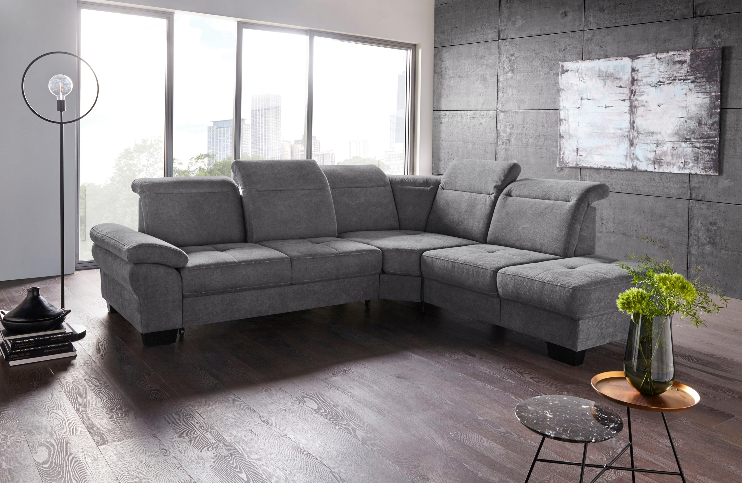 Places of Style Ecksofa »Cornwall L-Form«, incl. Sitztiefenverstellung, mit Bettfunktion und Kopfteilverstellung