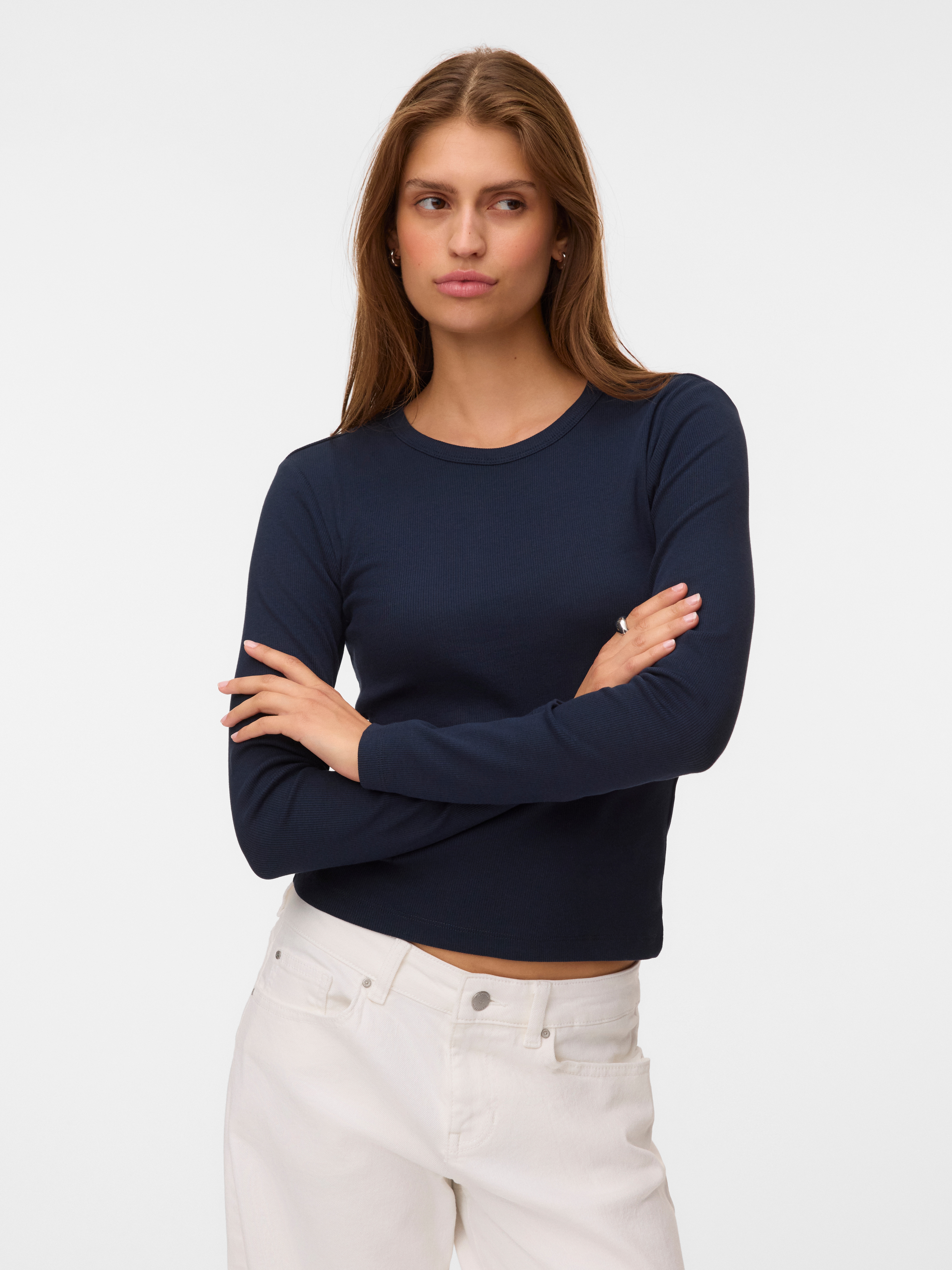 Vero Moda Langarmshirt "VMCHLOE LS SHORT TOP JRS NOOS" Baumwollmischung, slim fit