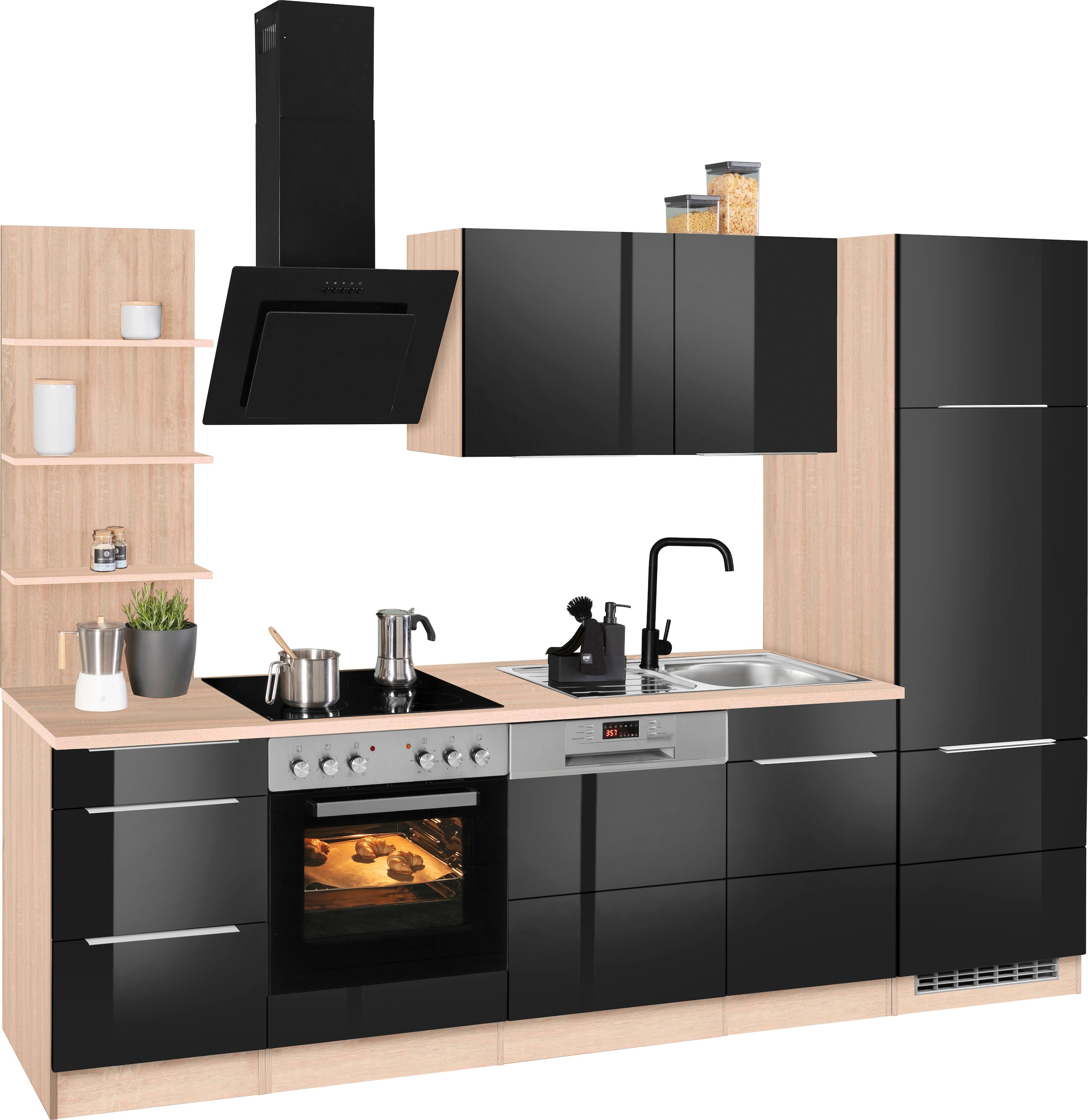 KOCHSTATION Küchenzeile »KS-Brindisi«, Breite 280 cm, wahlweise mit E-Geräten, mit MDF-Fronten und Regal