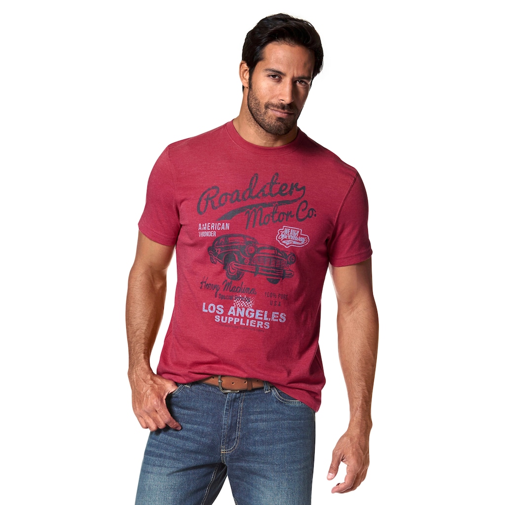 Herrenmode Shirts Arizona T-Shirt, mit Print in Vintage Optik rot-meliert