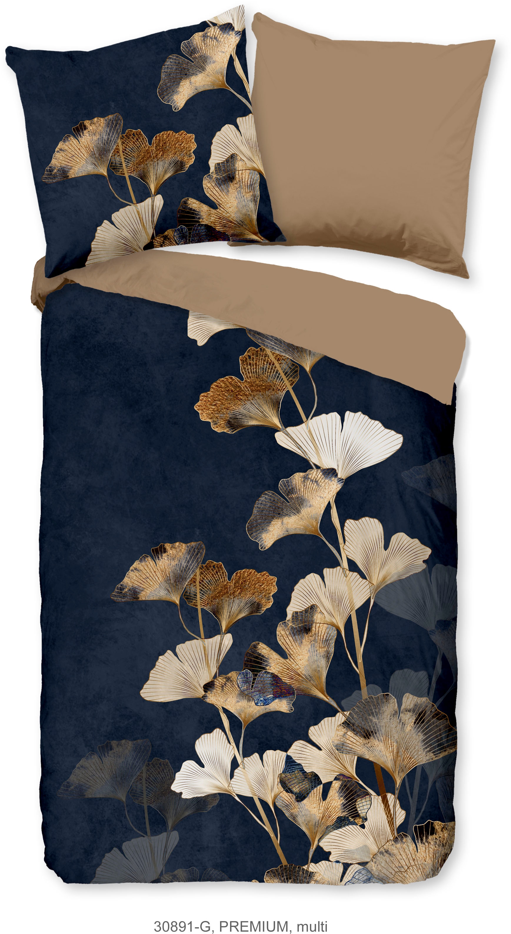 good morning Wendebettwäsche »Premium«, 100% Baumwolle, 135x200, Reißverschluss, Wendeoptik, Blätter, Dunkel