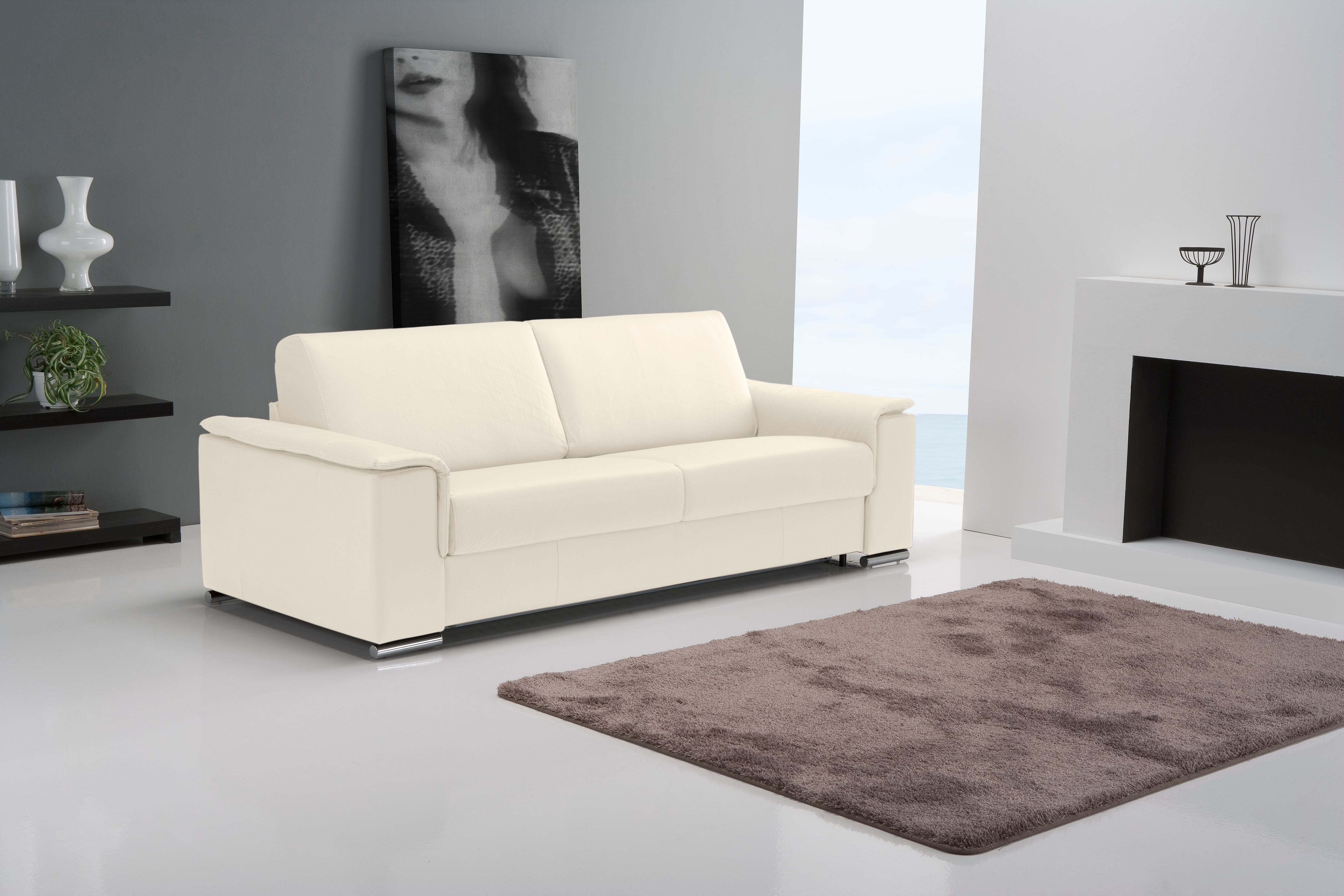 Egoitaliano 2,5-Sitzer "Cecilia, modern & elegant, erstklassiger Sitzkomfort, Breite 234cm" mit verchromten Metallfüßen
