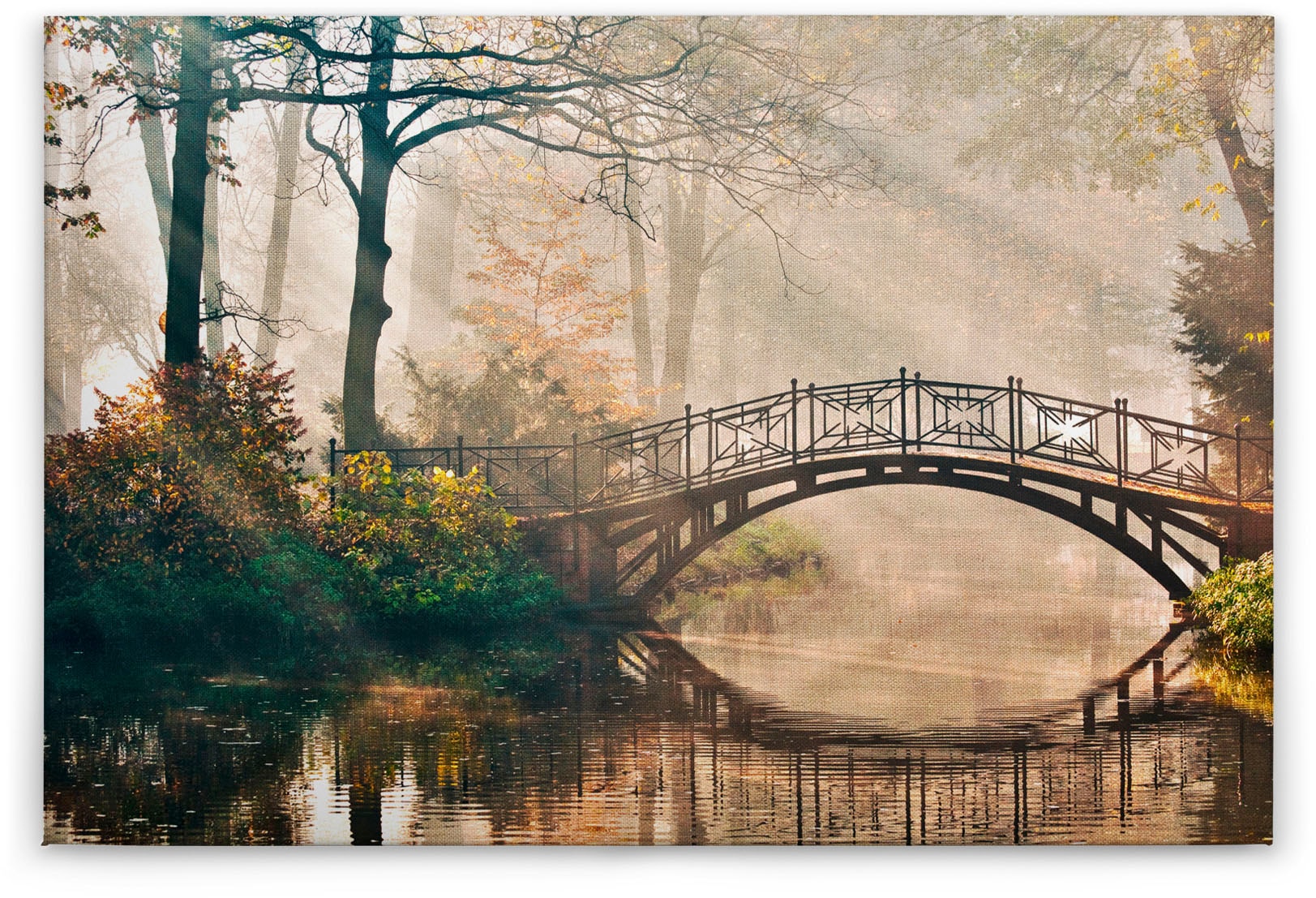 A.S. Création Leinwandbild »Park Bridge«, Kunst-Wald-Kinder, (1 St.), Bild mit Brücke Keilrahmen Leinwand-Bild Wohnzimmer modern Wandbild