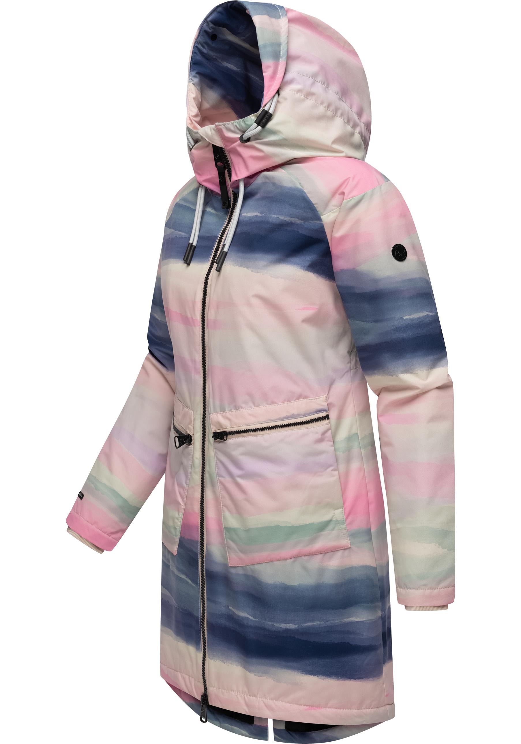 Ragwear Wintermantel »Holstic Print«, Gemusterter Winter Kurzmantel mit Kapuze