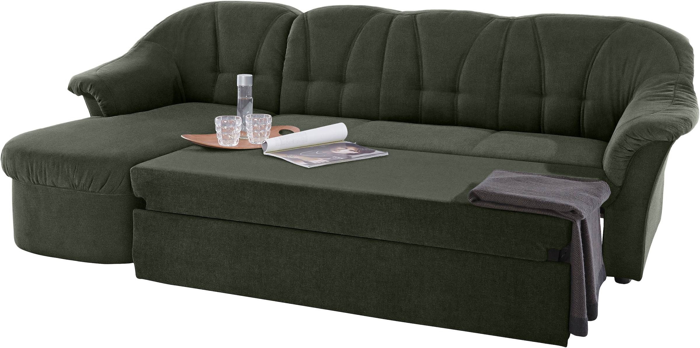 DOMO collection Ecksofa »Pegnitz, elegante Rückensteppung, komfortabel, L-Form«, wahlweise mit Bettfunktion