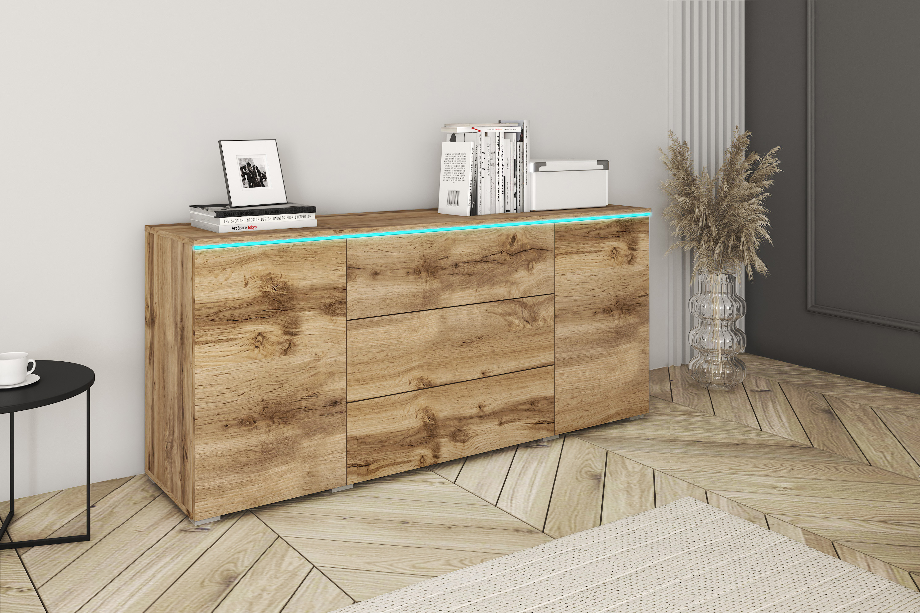 Home affaire Sideboard "VERA, grifflos" verstellbare Einlegeböden, Wahlweise mit oder ohne Beleuchtung