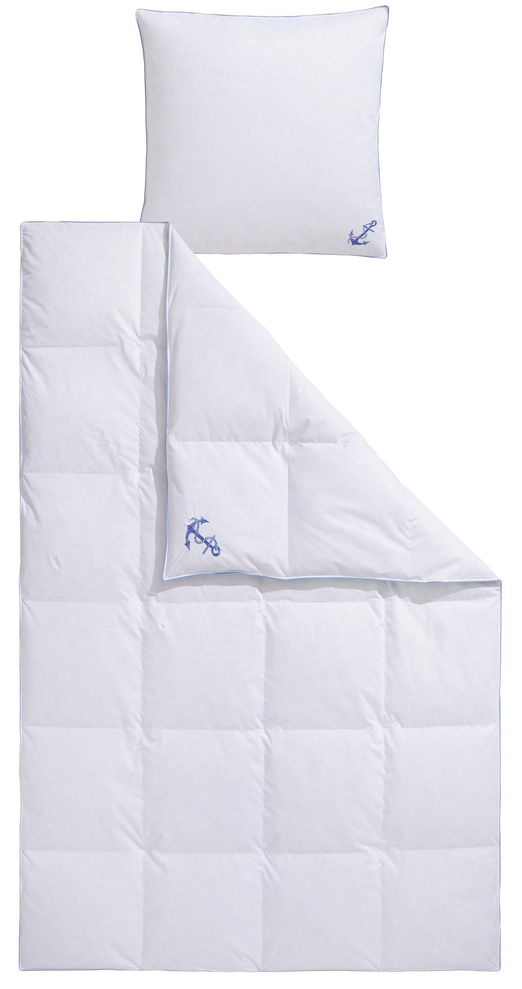 RIBECO Bettdecke + Kopfkissen "Anker" mit aufwendiger Anker-Stickerei günstig online kaufen
