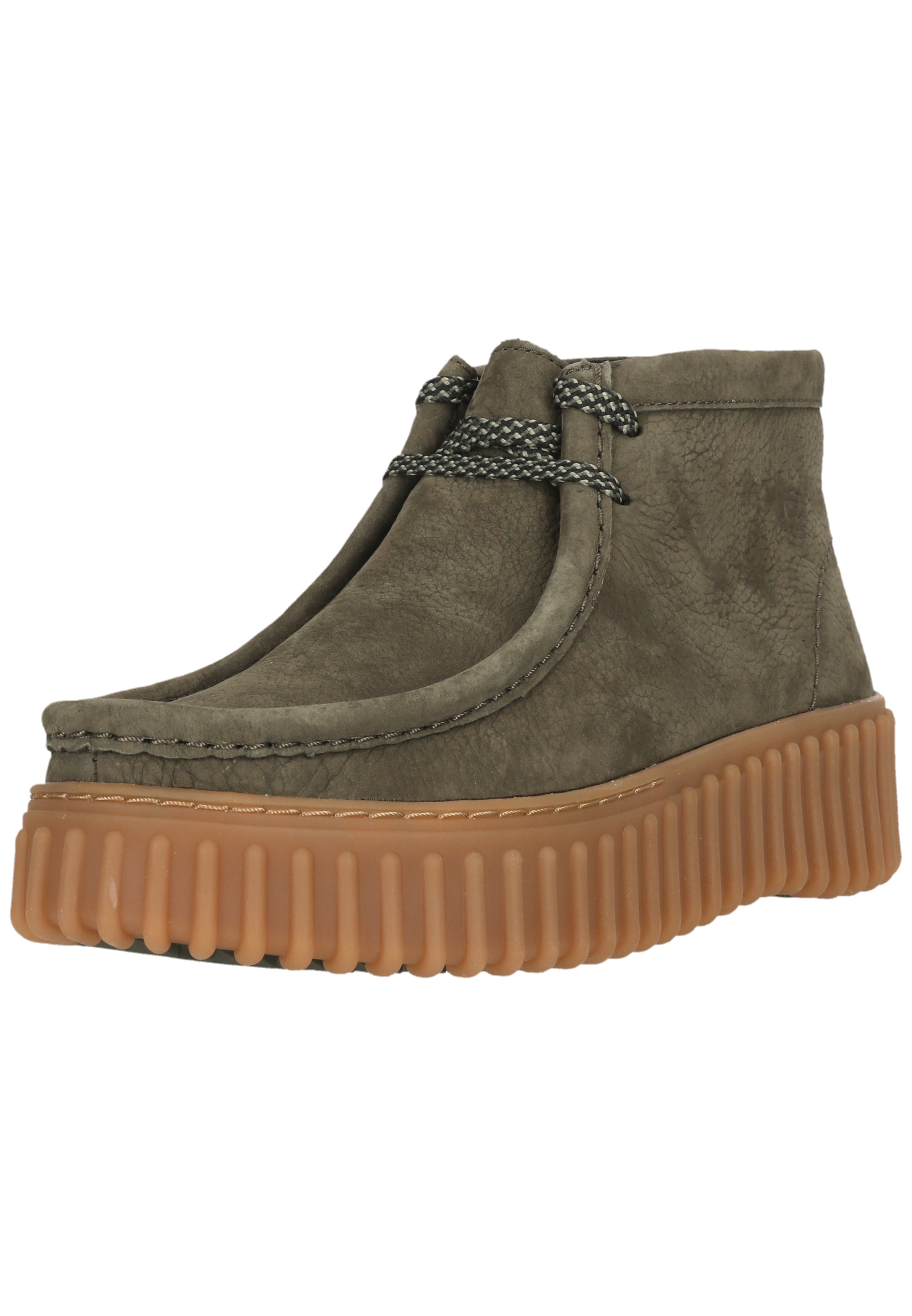 Clarks Schnürschuh "Torhill Moss Dark Green Nub" mit charakteristischer, gerippter Sohle