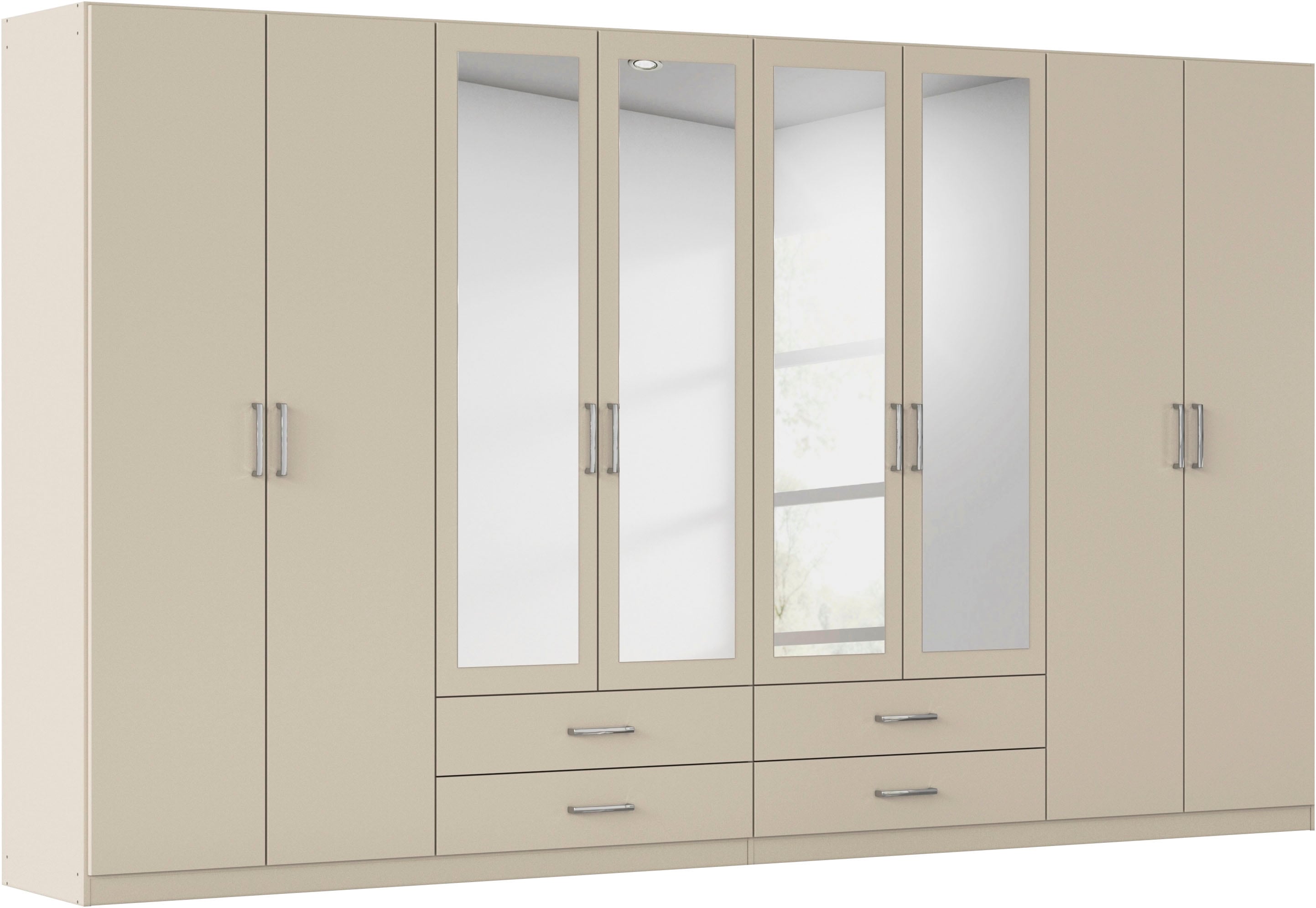 rauch Kleiderschrank "Schrank Garderobe Ankleide GAMMA Breiten 91/136/181/226/271/315/360 cm" in 3 Ausstattungen BASIC/CLASSIC/PREMIUM (inkl. SOFT-CLOSE-Funktion), verschiedene Griff-Varianten, mit Spiegel TOPSELLER MADE IN GERMANY