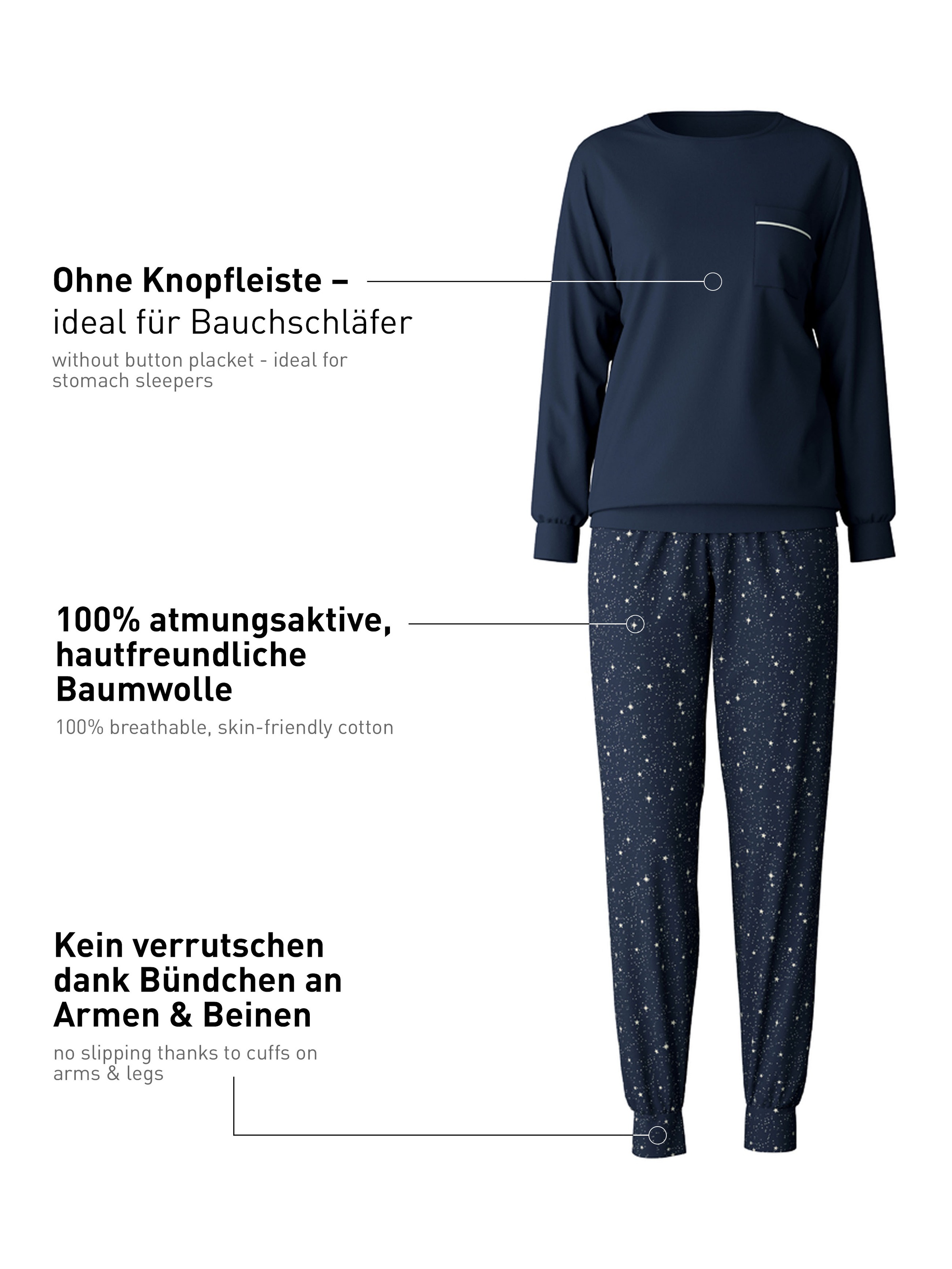 Shorty CALIDA "Daylight Dreams", Damen, Gr. XS (36/38), peacoat blau, Interlock, Obermaterial: 100% Baumwolle, bequem kurz, Rundhals, Homewear-Sets Shorty, mit Rundhalsausschnitt und kleiner Knopfleiste, Cotton 9