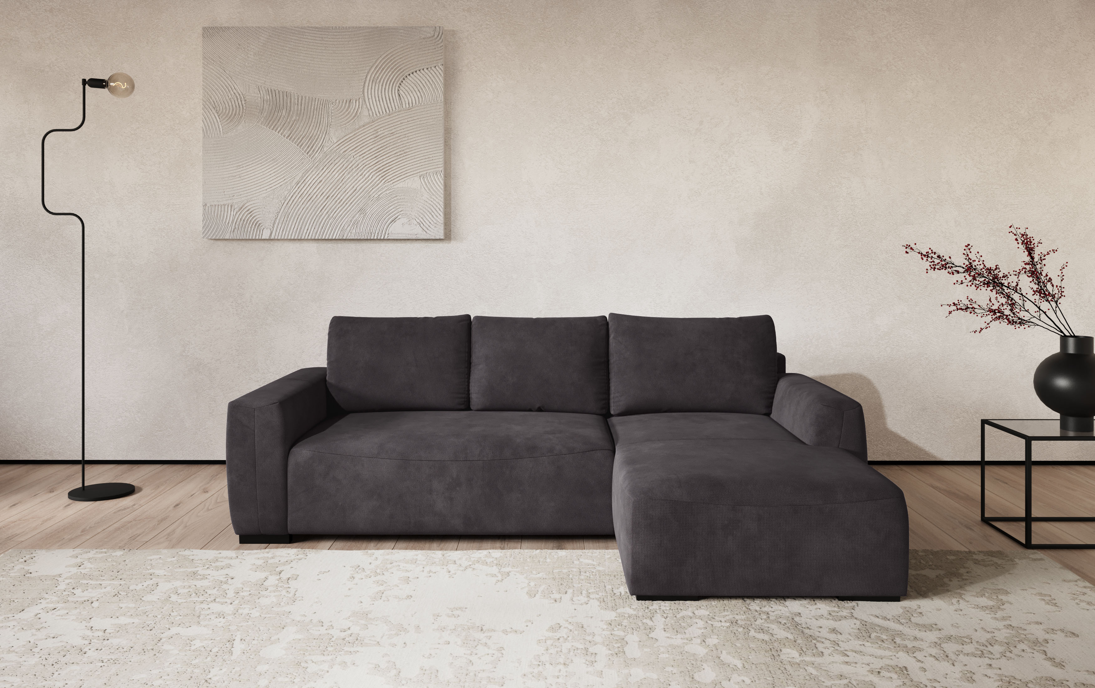 COTTA Ecksofa "Giro L-Form,B: 252 cm, abgerundete Kanten, bequeme Wellenunterfederung" +PUR Schaum, opt. Schlaffunktion + Bettkasten,LF 202x128cm Trendstoffe