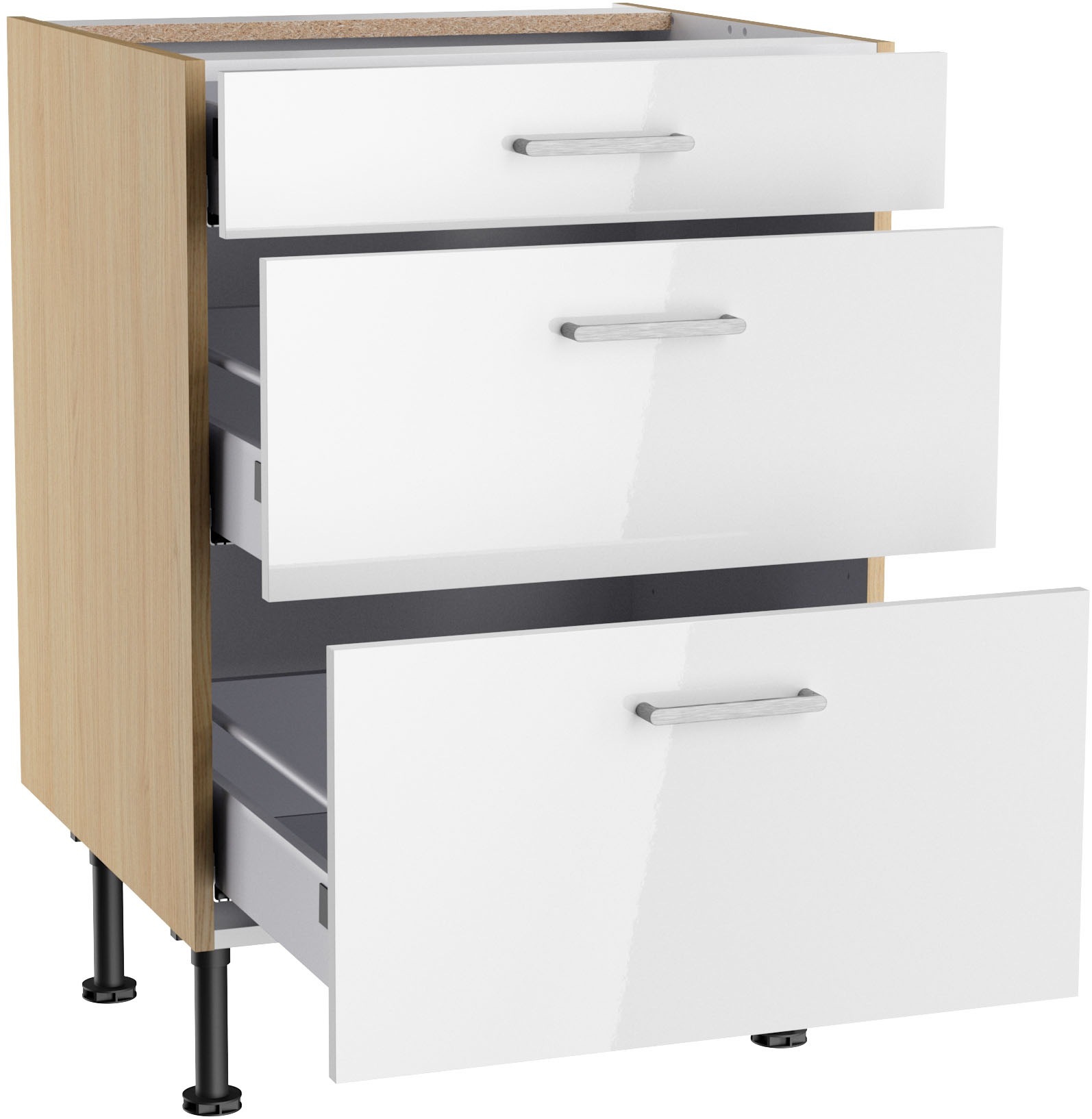 KOCHSTATION Unterschrank »KS-Lucy« Breite 60 cm, 1 Schubkasten, 2 Auszügen, Soft-Close, verstellb. Füße