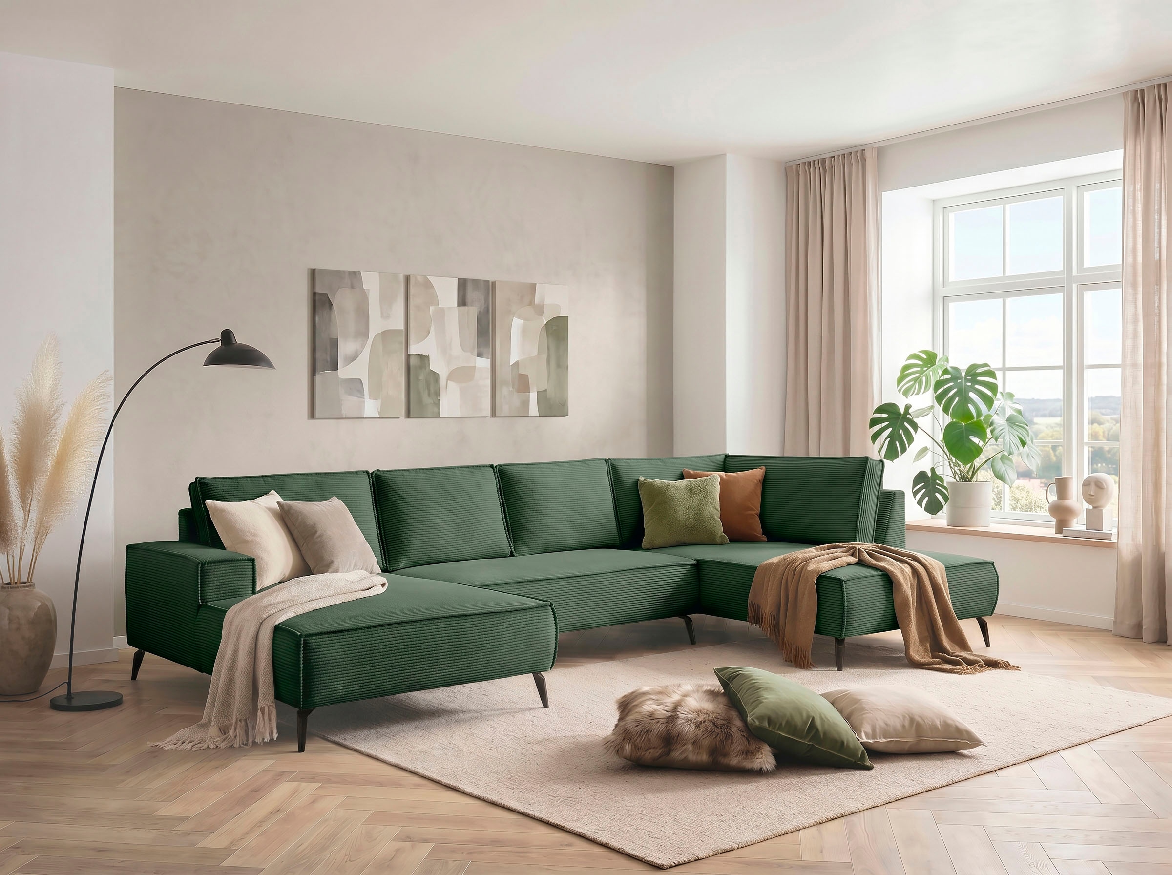 OTTO home Wohnlandschaft »TVINNU Cord, 354 cm« Recamiere rechts/links, schwarze Metallfüße, bequeme Sitz-/Liegefläche