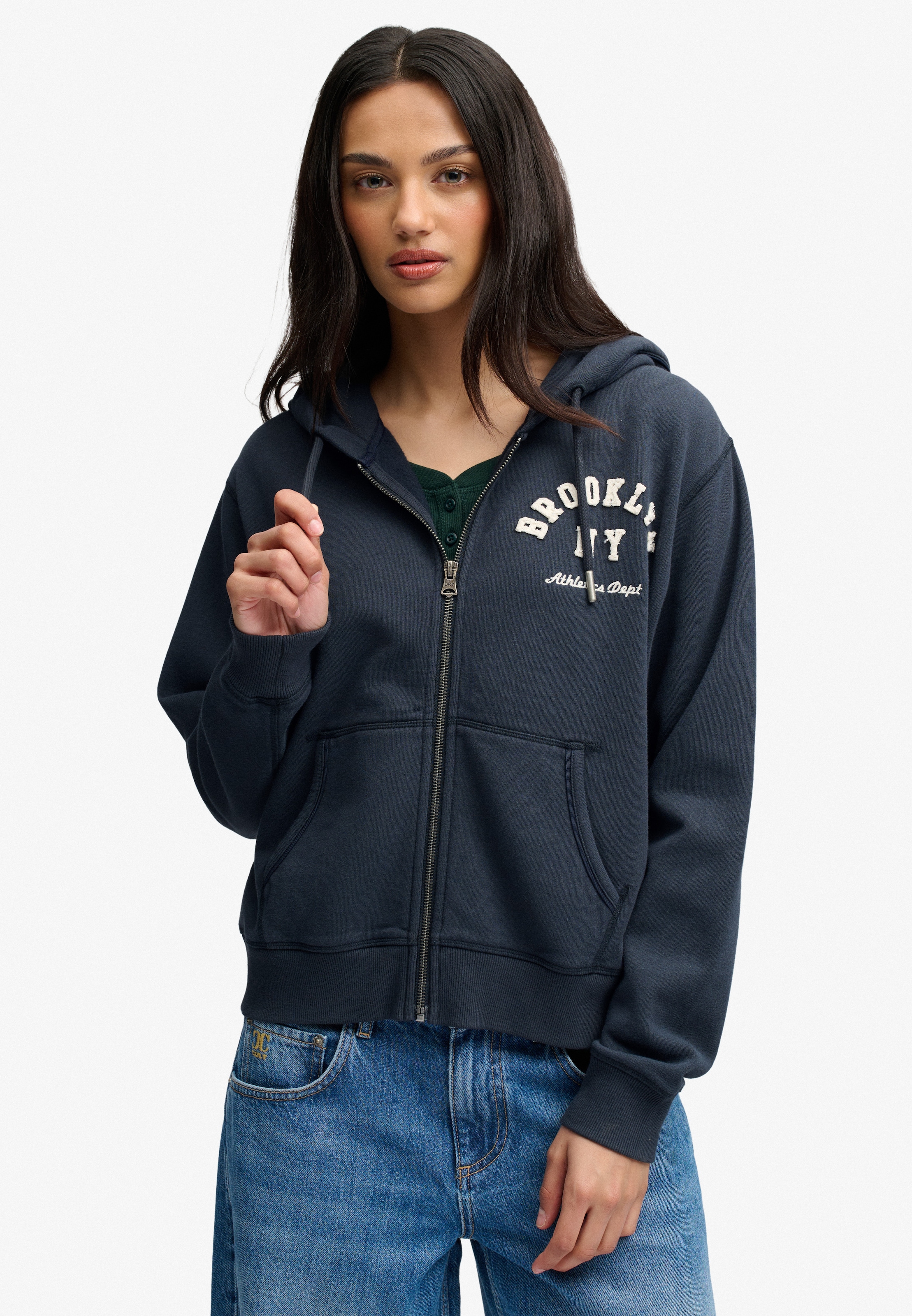 Superdry Kapuzensweatjacke "ATH ESS RELAXED CROP ZIPHOOD" Baumwollmischung