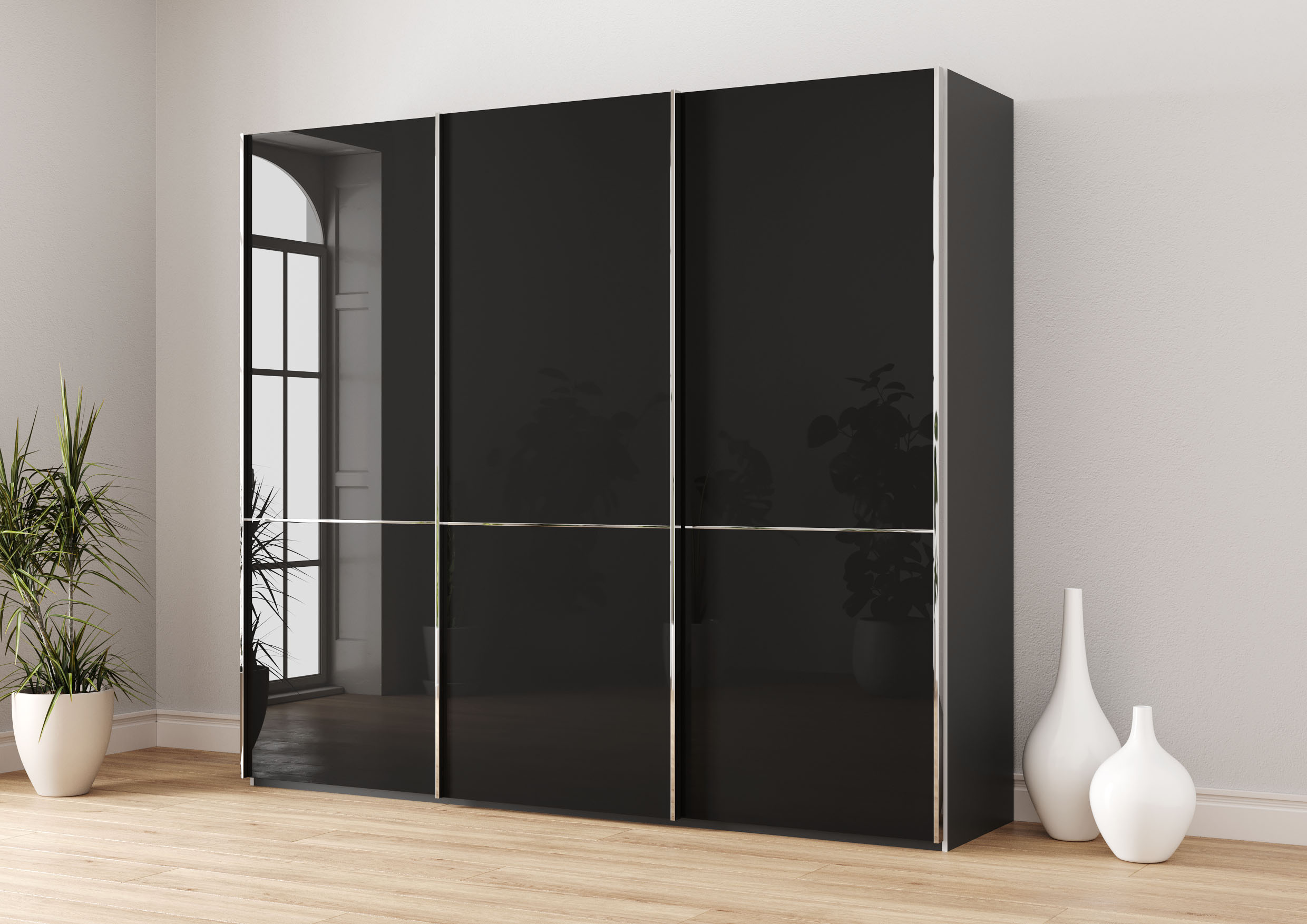 Musterring Schwebetürenschrank "Imola W" inkl. Einlegeböden und Kleiderstangen, mit Glastüren und Aufleistungen