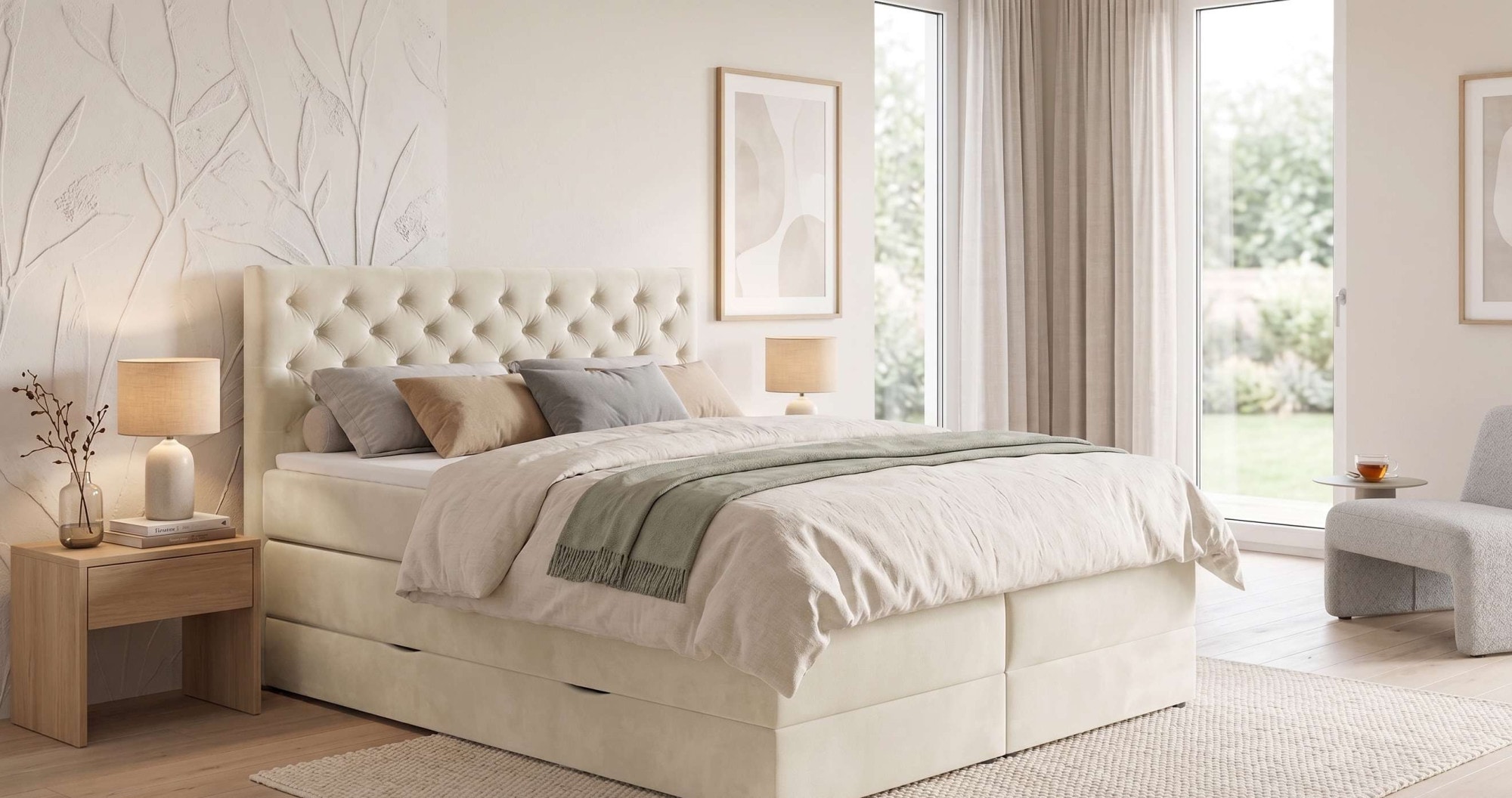 Home affaire Boxspringbett "SELJORD mit Bettkasten, Matratze und Topper, Breite 160 oder 180 cm" Bonnell- oder Taschenfederkernmatratze (H2, H3, H4), mit Knopfheftung