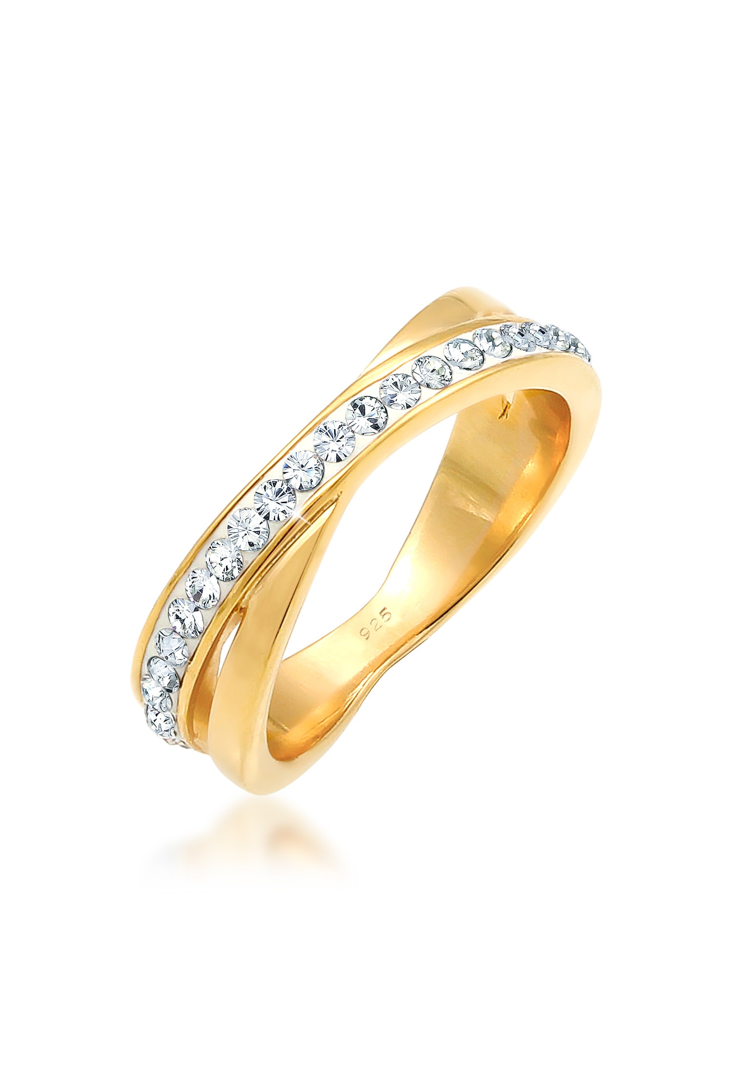 "Silberring ELLI ""Ring Wickelring Zart 925 Silber, mit Kristallen von Swarovski"" Gr. 60, gold, Fingerringe, Damen, 60, Silber 925 (Sterlingsilber)