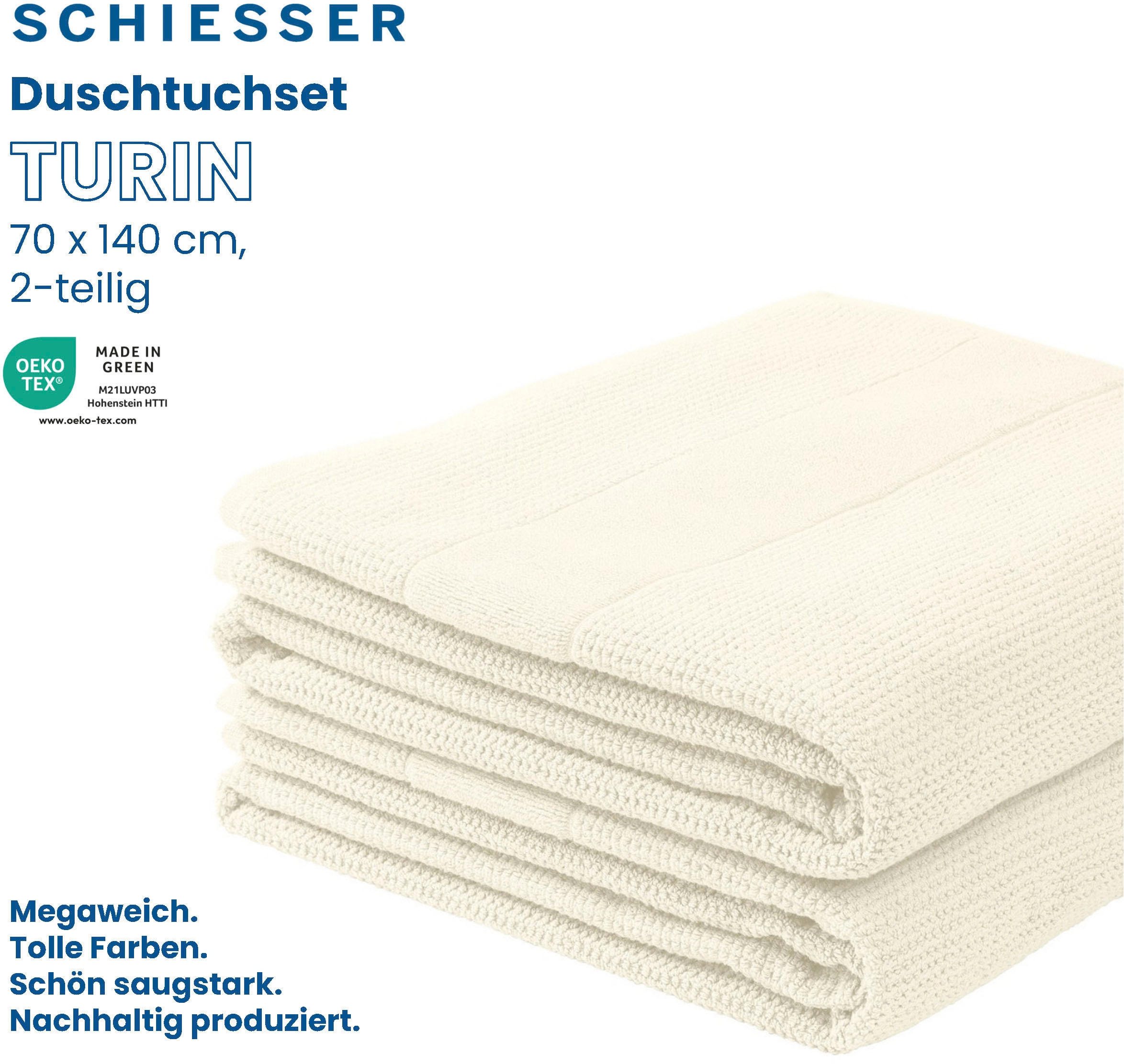 Schiesser Handtücher »Schiesser Duschtücher Turin (2 Set aus 100% Reiskorn-Optik St.), 2er im | Baumwolle«, BAUR