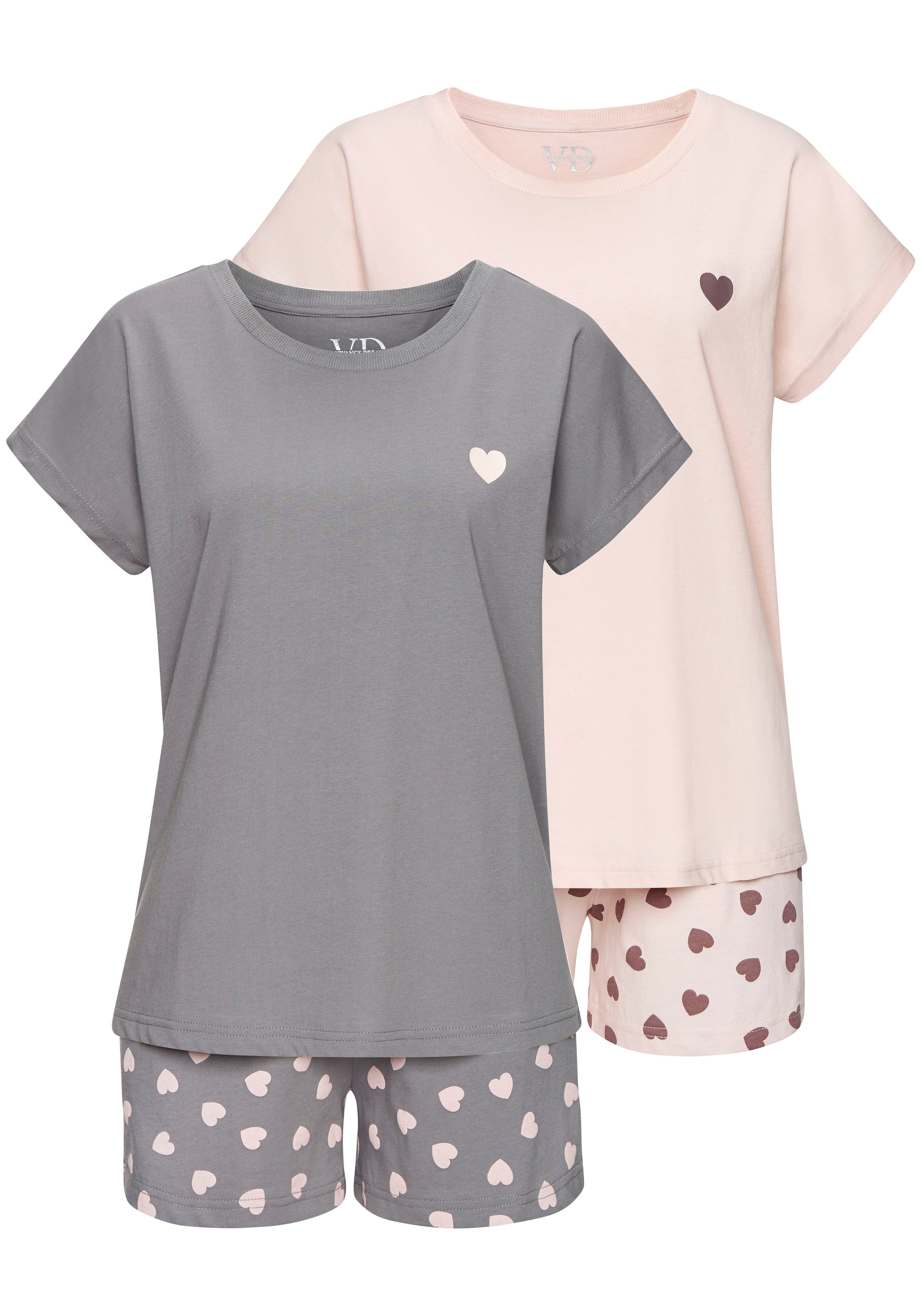 Vivance Dreams Pyjama Spar-Set, 2 Stück, 4 tlg. mit süßem Herzmuster günstig online kaufen