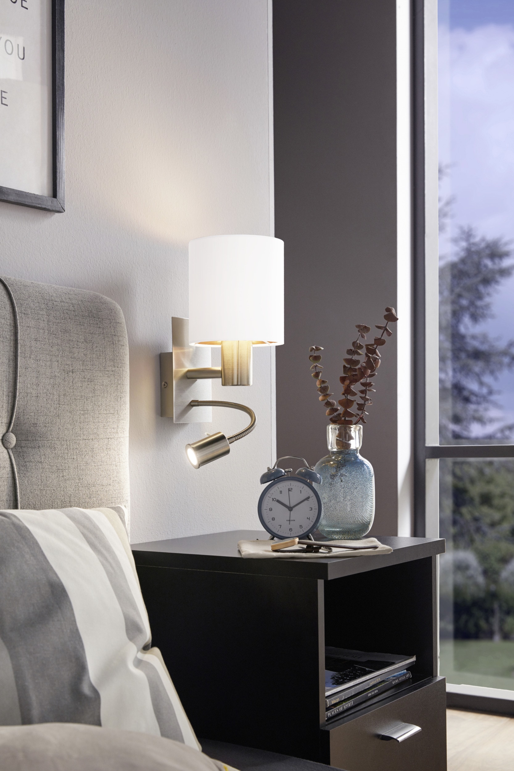 EGLO Wandleuchte »PASTERI Wandlampe - Stahl - E27;LED - 1X40W;1X3,8W - IP20« E27 1 Stk. Warmweiß Wandstrahler, Wandspot, Wohnzimmer, Schlafzimmer, L15 x H38 x AL19,5cm