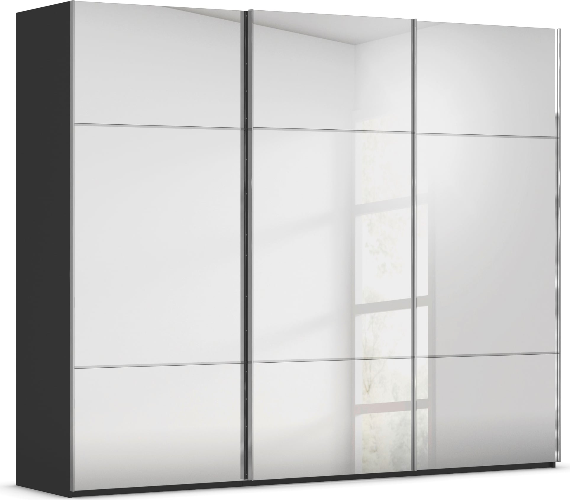 rauch Schwebetürenschrank "Kleiderschrank Schrank Garderobe Schlafzimmerschrank SCALE-TRIO" edle dreigeteilte Front mit 2 Zierleisten Spiegelfront MADE IN GERMANY