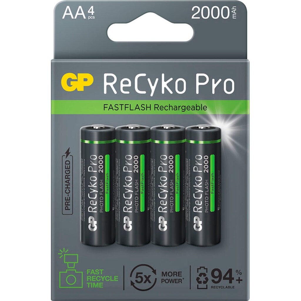 GP Batteries Batterie »4er Pack AA NiMH 2000 mAh ReCyko Pro Photoflash 1,2V«, 1,2 V, (Set, 4 St.)