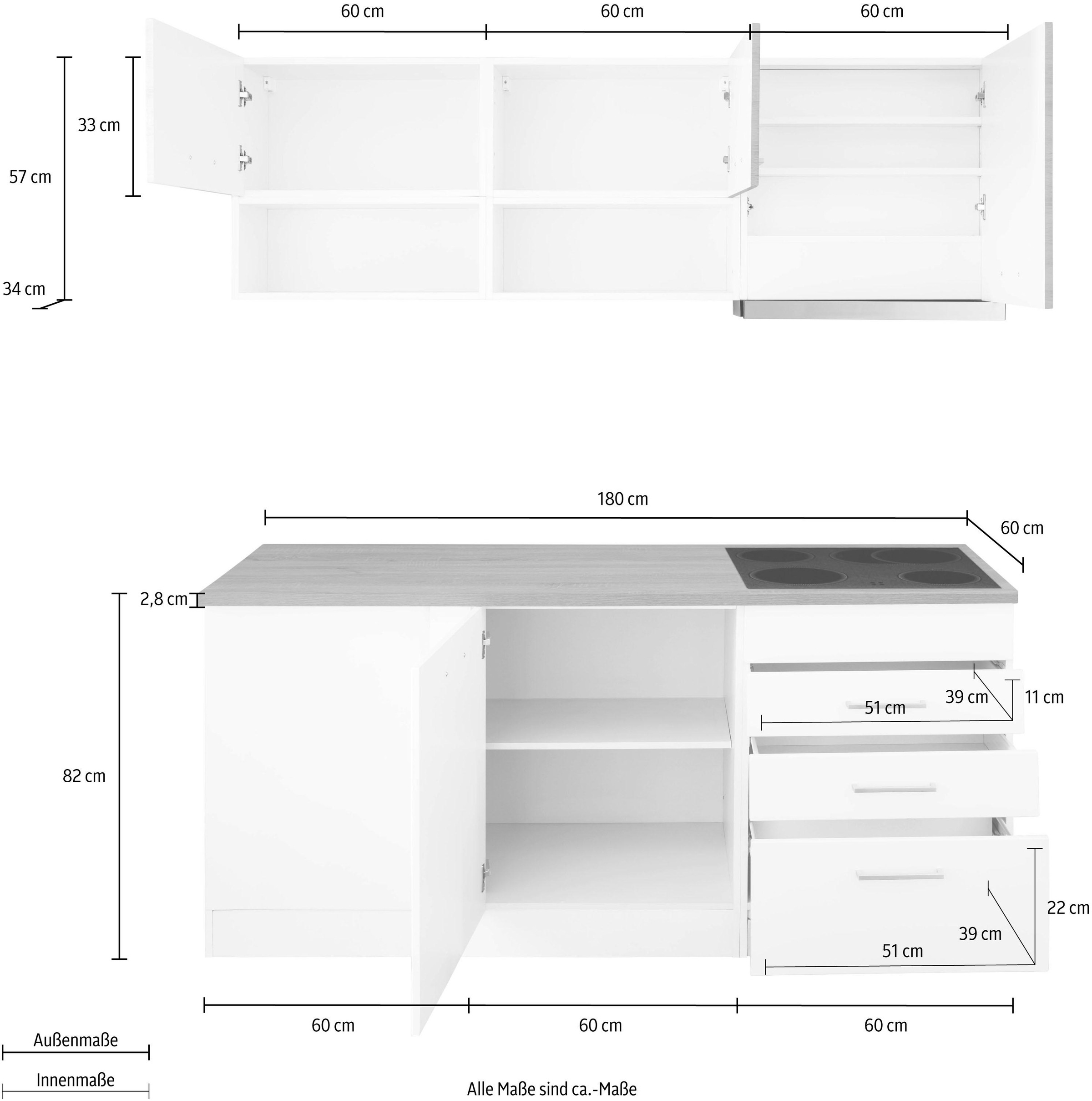 KOCHSTATION Winkelküche »KS-Visby«, mit E-Geräte, 390x180 cm, inkl. Kühl/Gefrierkombi und Geschirrspüler