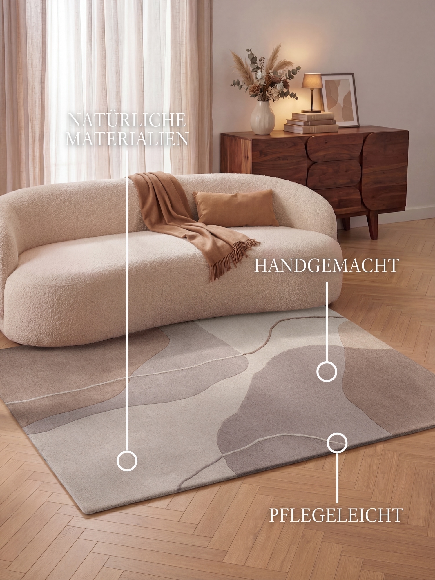 Villeroy & Boch Wollteppich »Virelle« rechteckig 17 mm Höhe Wolle, Natur,Handgemacht, Abstrakt, Kurzflor, Wohnzimmer, Schlafzimmer