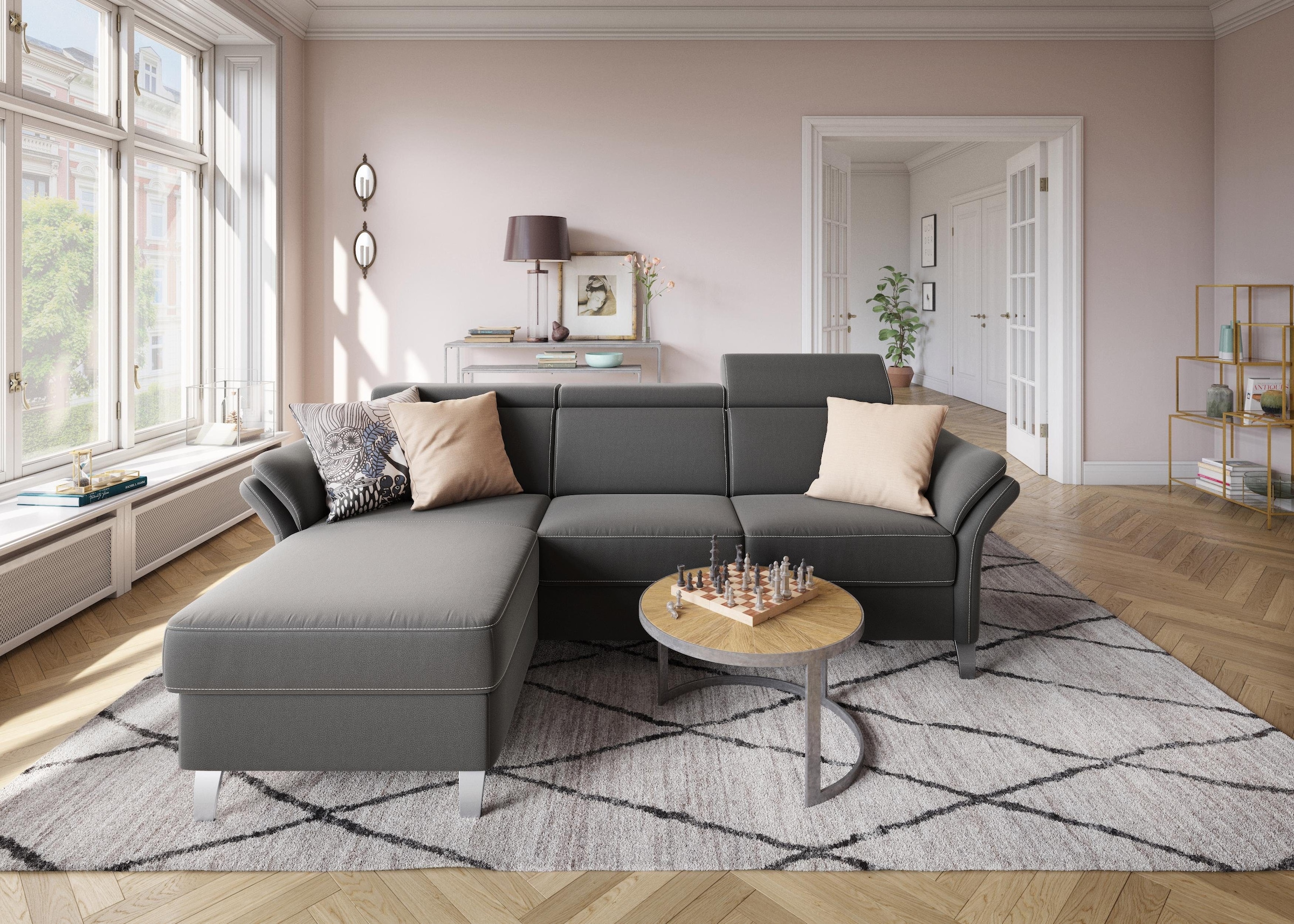 sit&more Ecksofa »Vincenzo L-Form«, inklusive Kopfteilverstellung, wahlweise mit Bettfunktion, Bettkasten