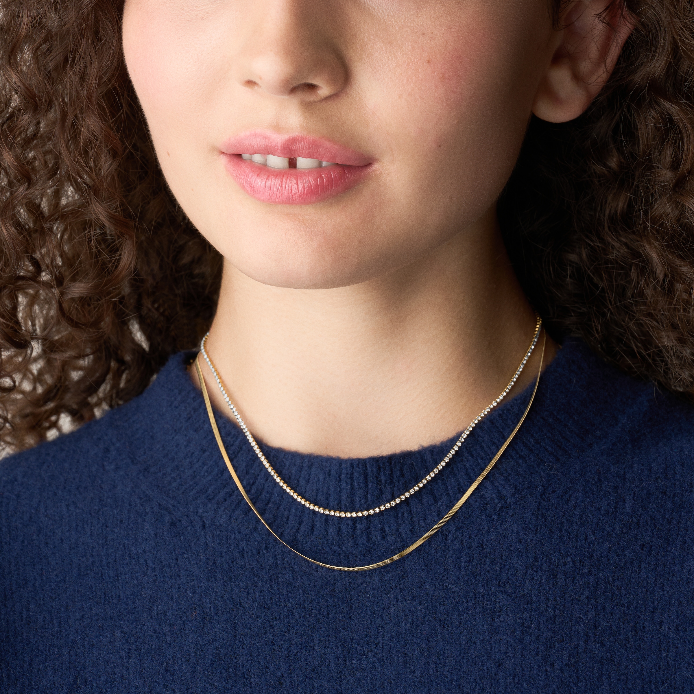 Fossil Kette ohne Anhänger »Schmuck Geschenk Edelstahl Halsschmuck ELLIS Layering« mit Glasstein