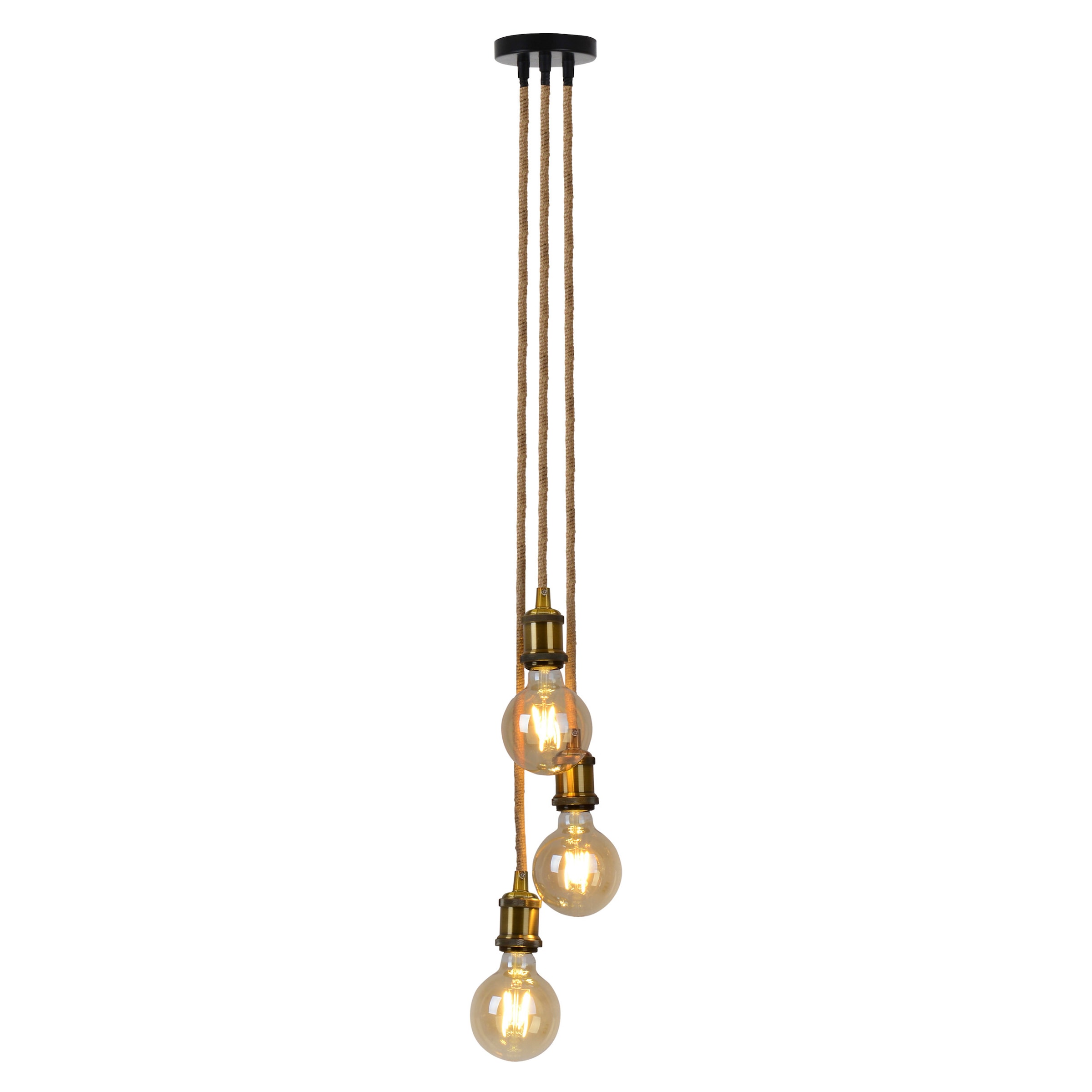 näve Pendelleuchte »Ontario« E27 1 Stk. 3er Metallbaldachin in altmessing/schwarz mit Hanfseil, E27, H: 85cm