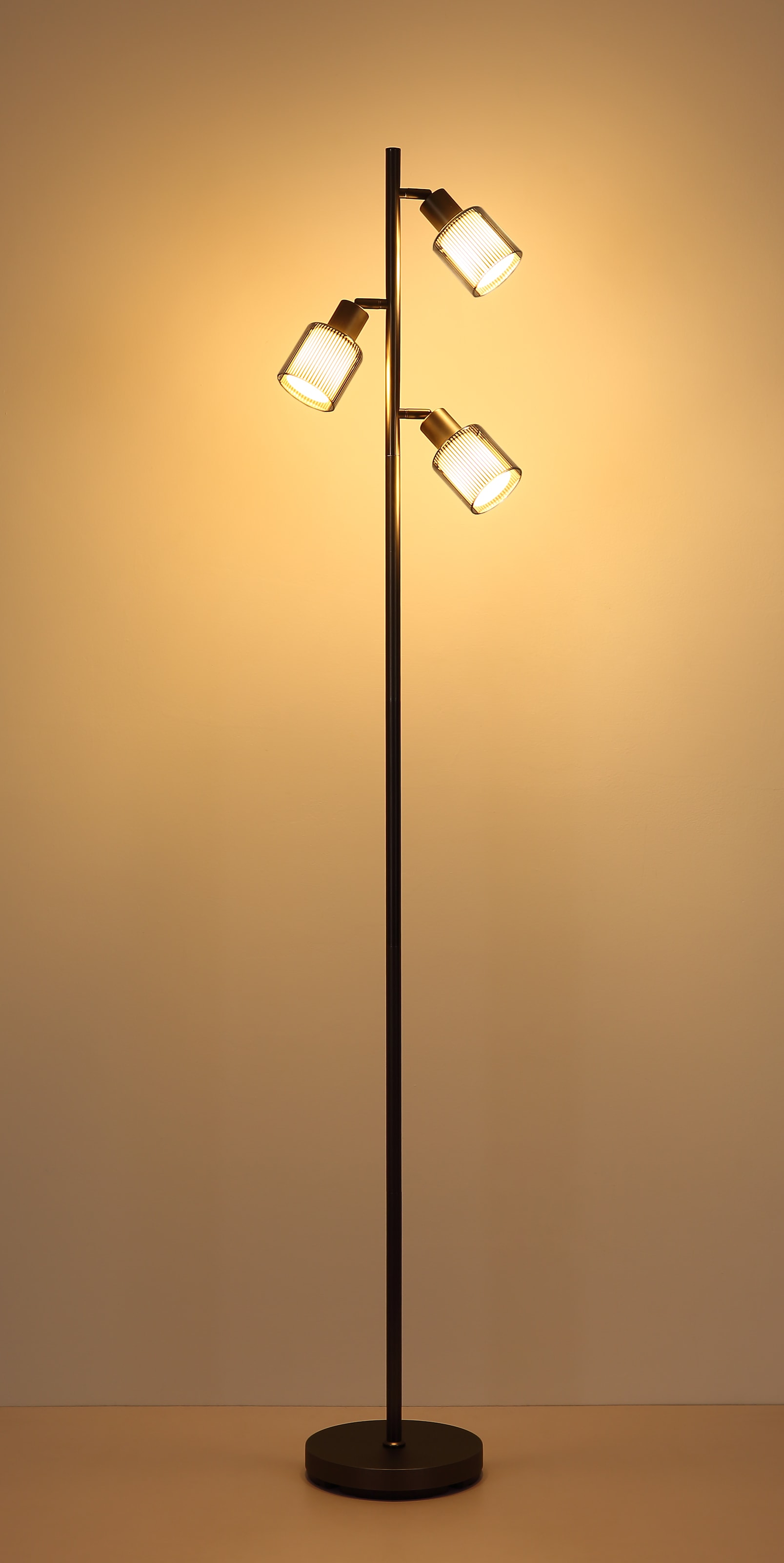 GLOBO LIGHTING Stehlampe »VILLEGAS« E14 1 Stk. Stehleuchte Schwarz-Chrom, Glas opal/verchromt, Fußtritt, E14