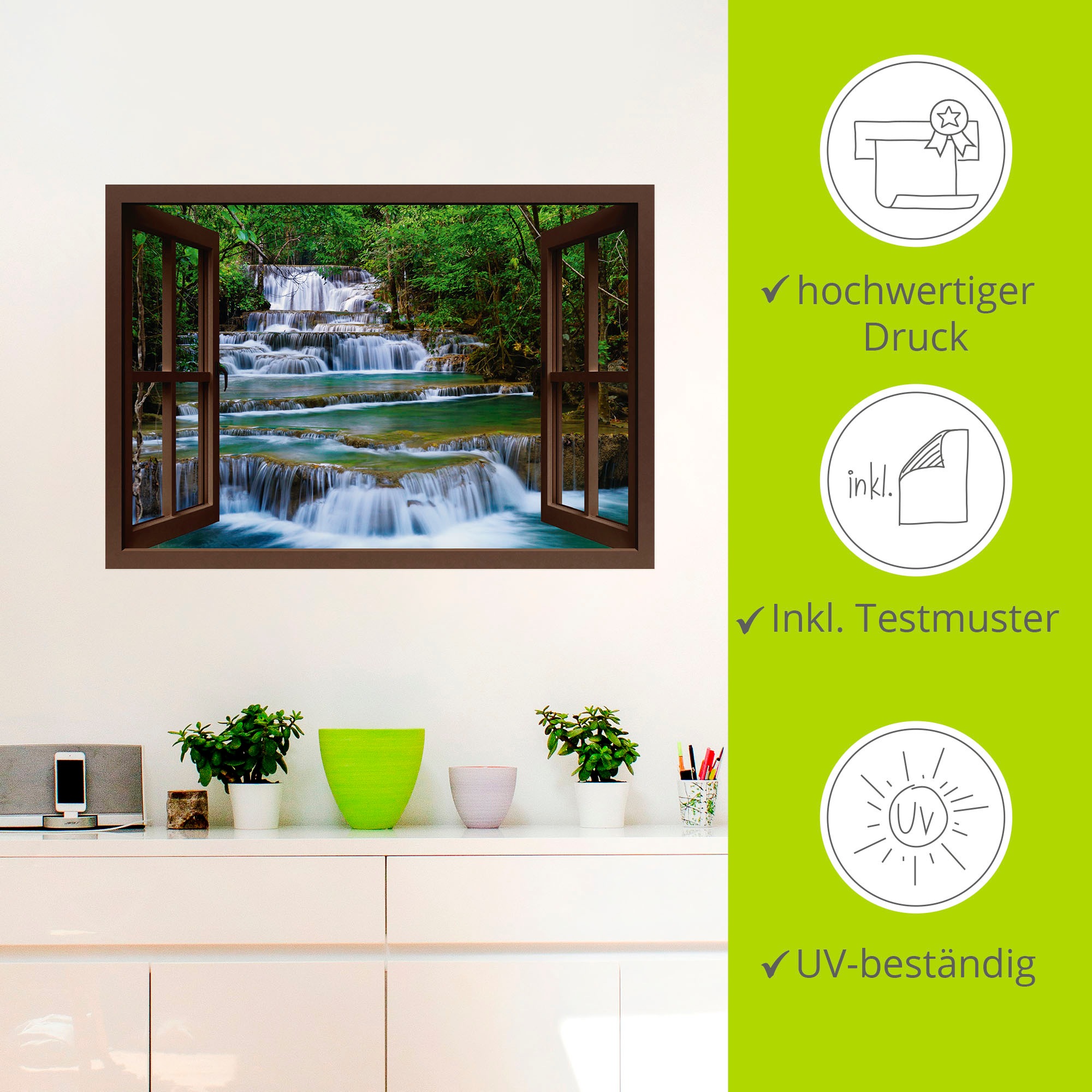 Artland Wandbild »Fensterblick Wasserfall in Kanchanaburi«, Fensterblick, (1 St.), als Leinwandbild, Poster, Wandaufkleber in verschied. Größen