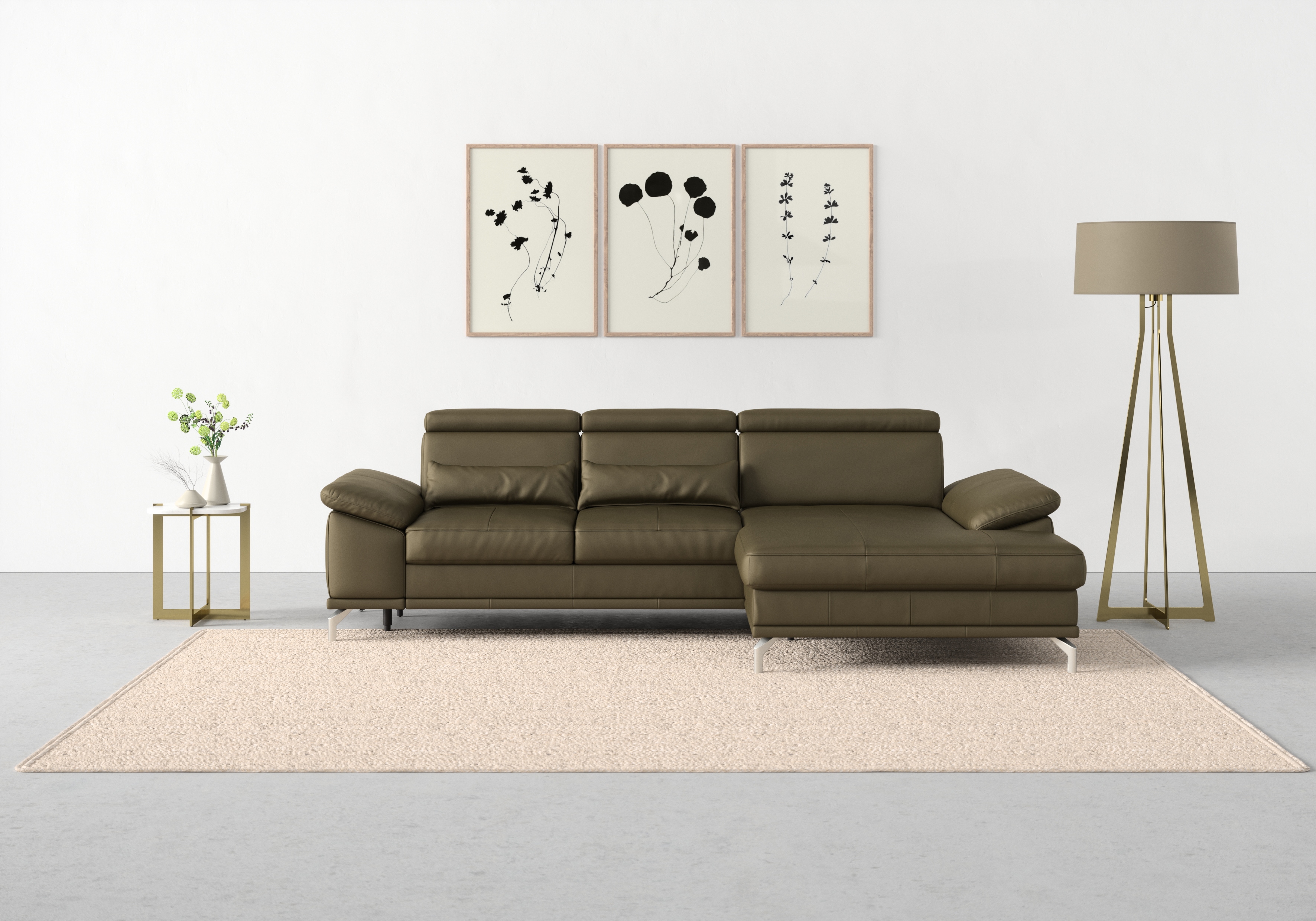sit&more Ecksofa "Cabrio L-Form, B: 295 cm, mit Sitztiefen-, Arm- & Kopfteilverstellung" 2 Nierenkissen, Federkern, optional Schlaffunktion und Stauraum