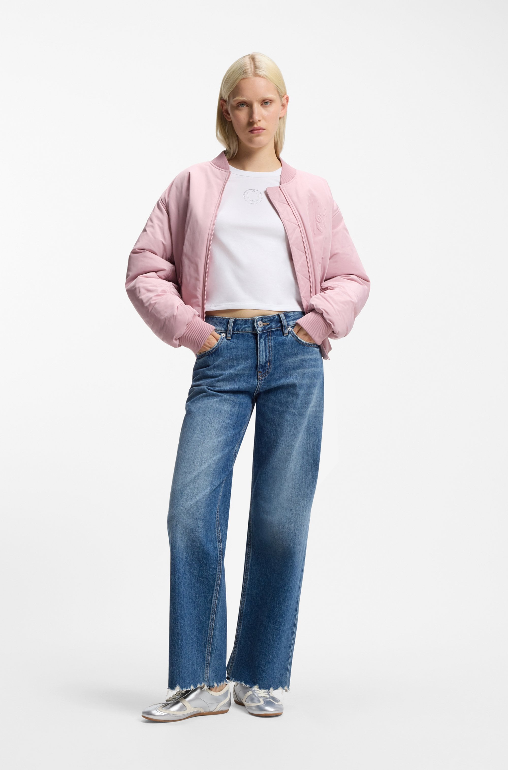 HUGO Blue Langarmshirt »Daliriee« cropped, Rundhals, mit Strassbesatz