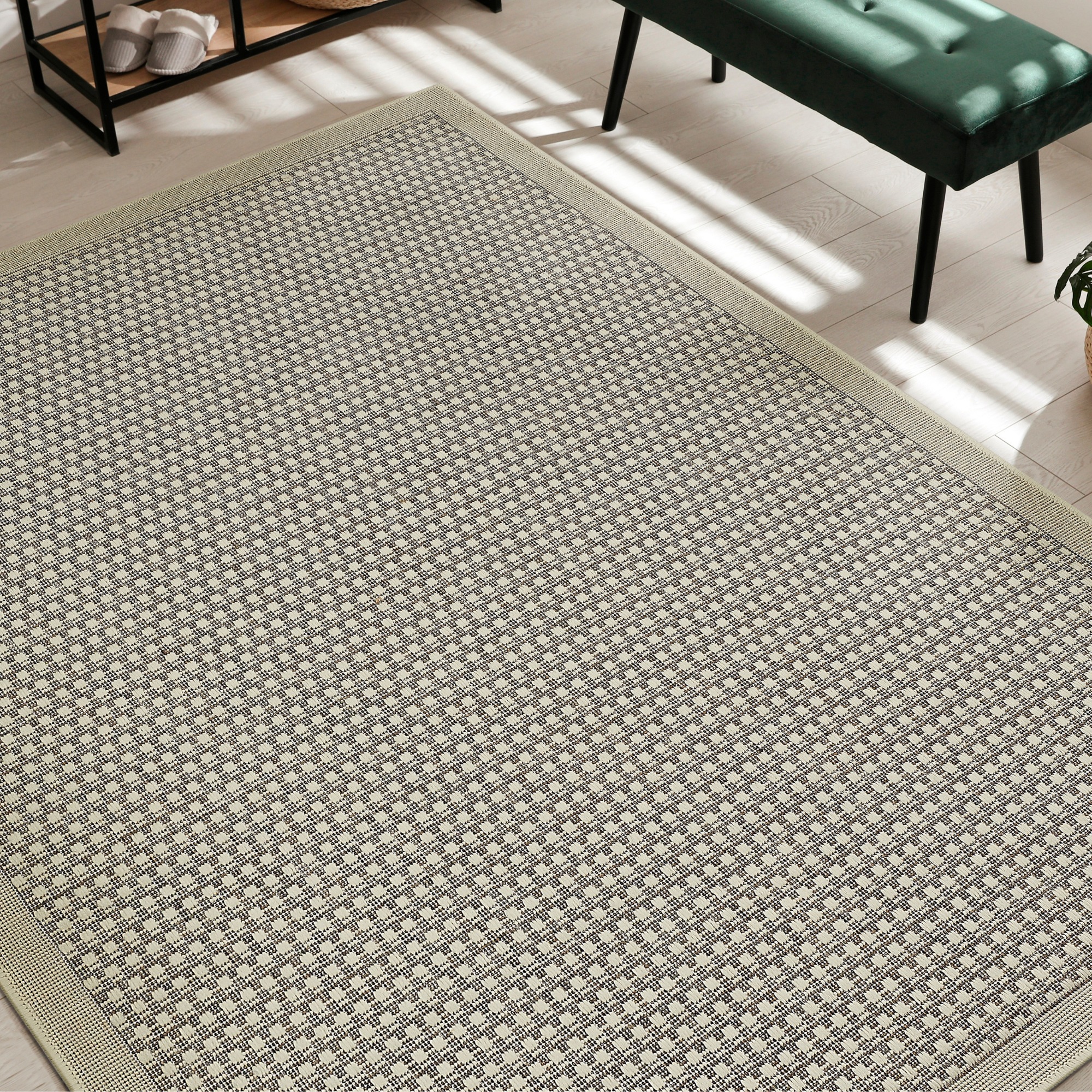 Teppich ANDIAMO "Savannah" Gr. 2, braun (hellbraun), B:80cm H:4mm L:150cm, Kunstfaser, Teppiche, Teppich, Flachgewebe, In- und Outdoor geeignet, Wohnzimmer